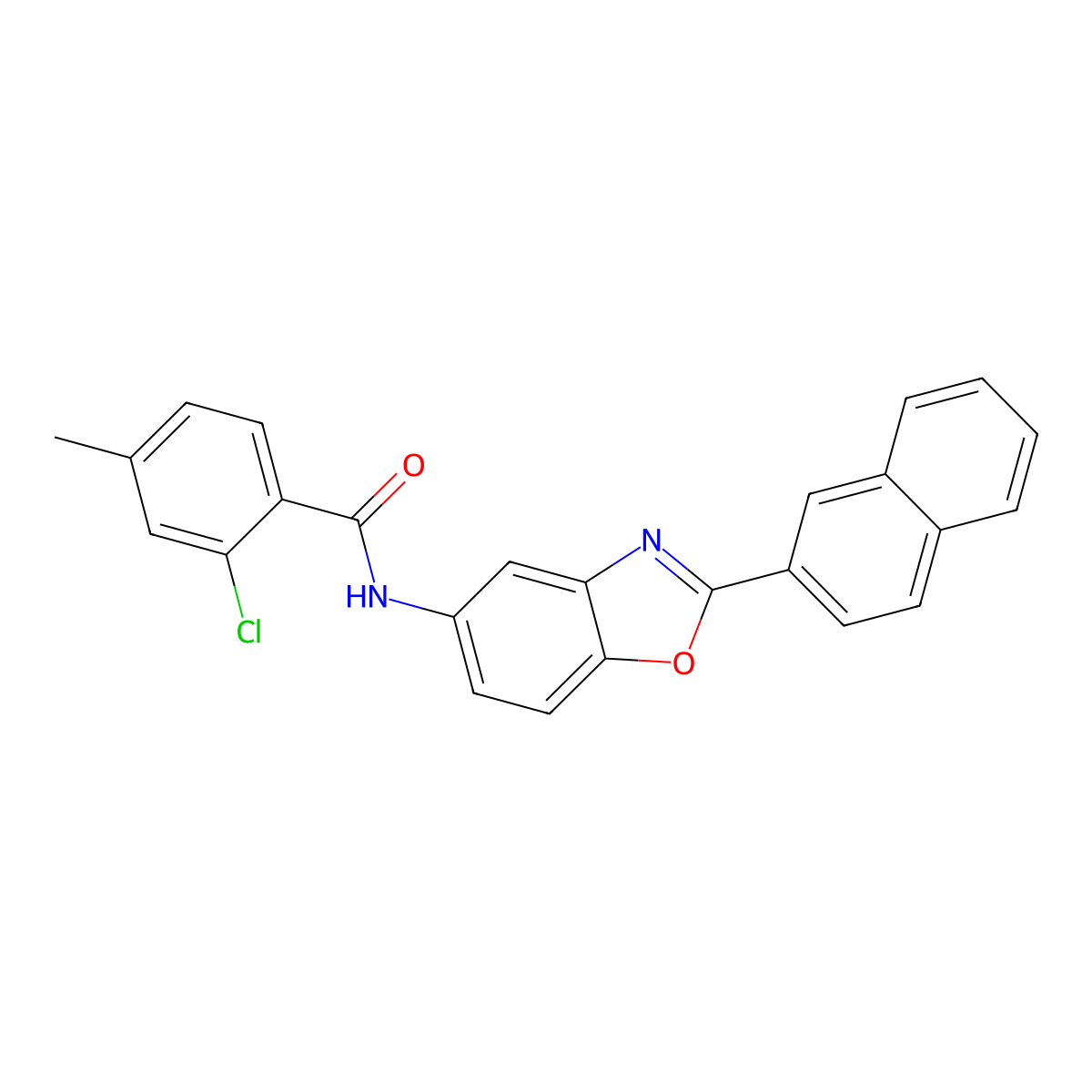 2-chloro-4-methyl-N-(2-naphthalen-2-yl-1,3-benzoxazol-5-yl)benzamide molecular structure, CAS 431909-68-1