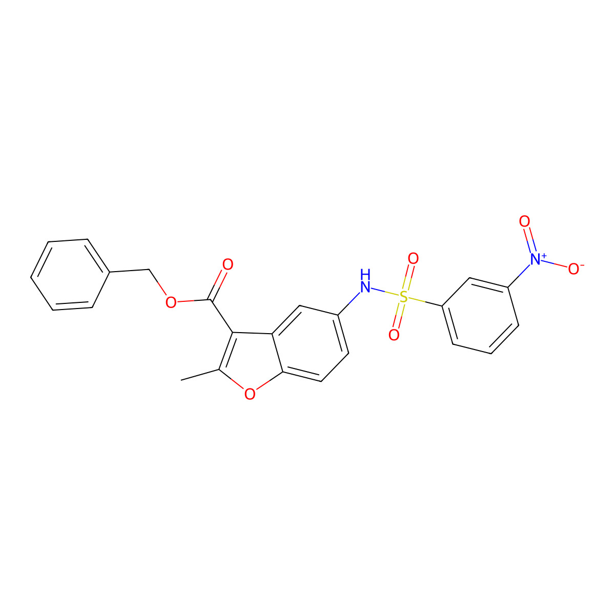 Benzyl 2-methyl-5-(3-nitrobenzenesulfonamido)-1-benzofuran-3-carboxylate molecular structure, CAS 431909-81-8