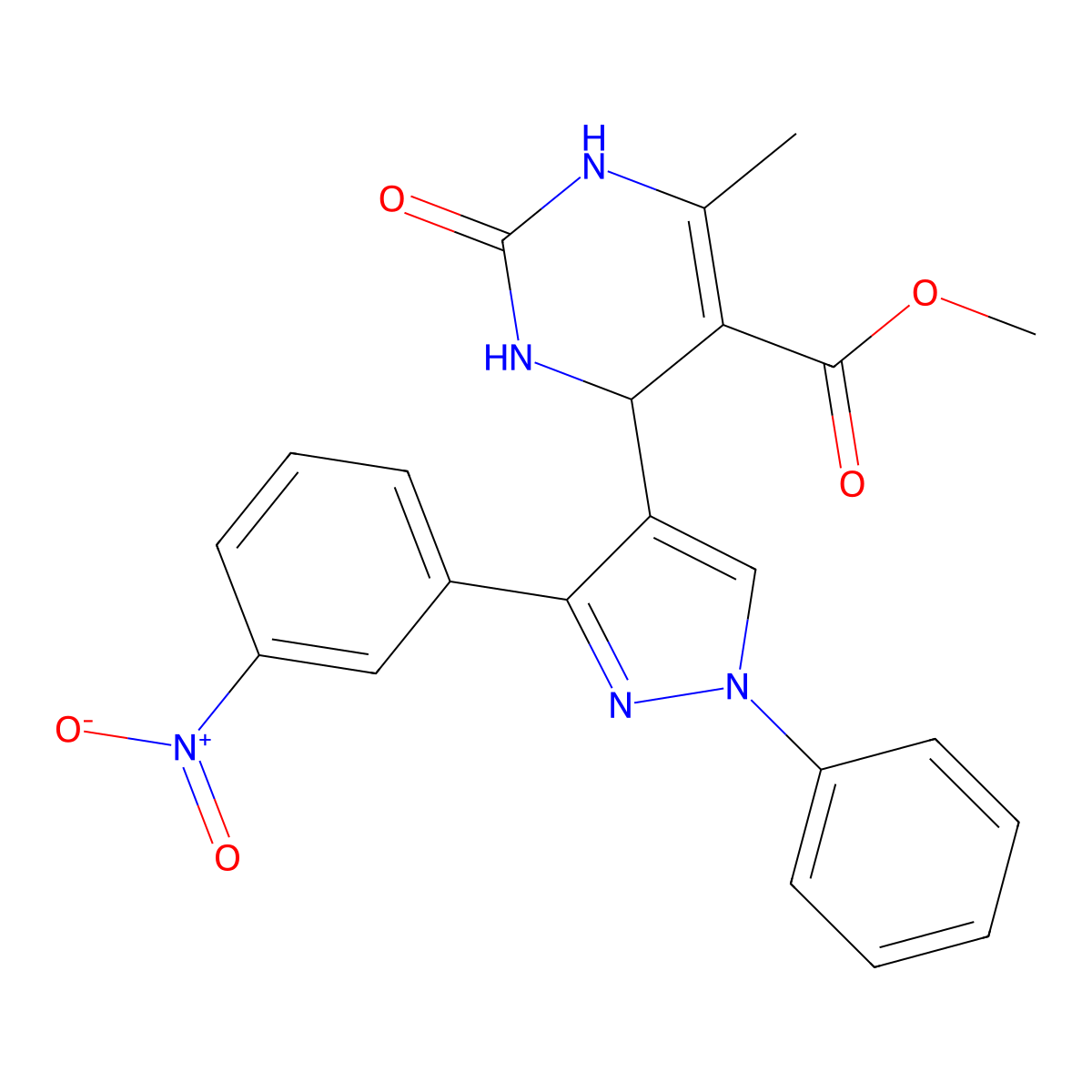 methyl 6-methyl-4-[3-(3-nitrophenyl)-1-phenyl-1H-pyrazol-4-yl]-2-oxo-1,2,3,4-tetrahydropyrimidine-5-carboxylate molecular structure, CAS 431909-83-0