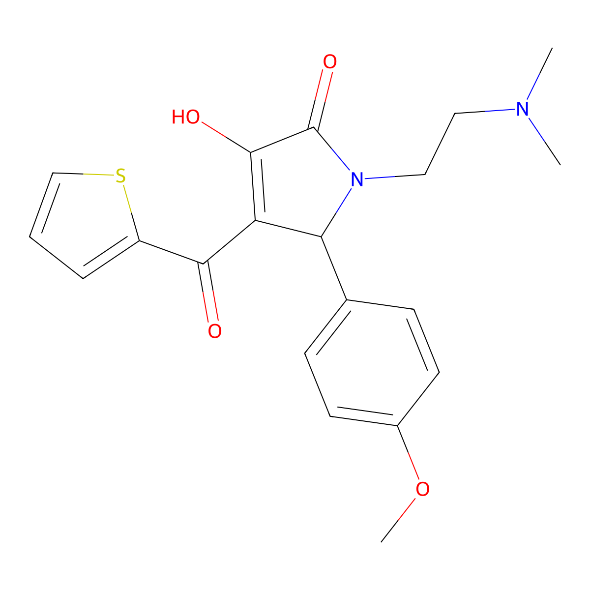 1-[2-(dimethylamino)ethyl]-3-hydroxy-5-(4-methoxyphenyl)-4-(thiophen-2-ylcarbonyl)-1,5-dihydro-2H-pyrrol-2-one molecular structure, CAS 431910-03-1