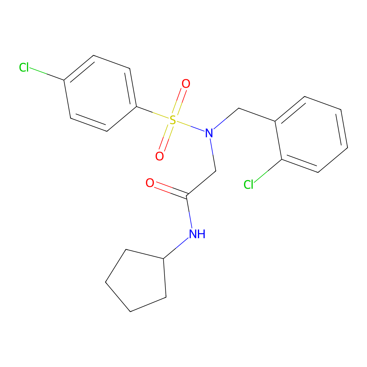 2-[(2-chlorophenyl)methyl-(4-chlorophenyl)sulfonylamino]-N-cyclopentylacetamide molecular structure, CAS 431910-14-4