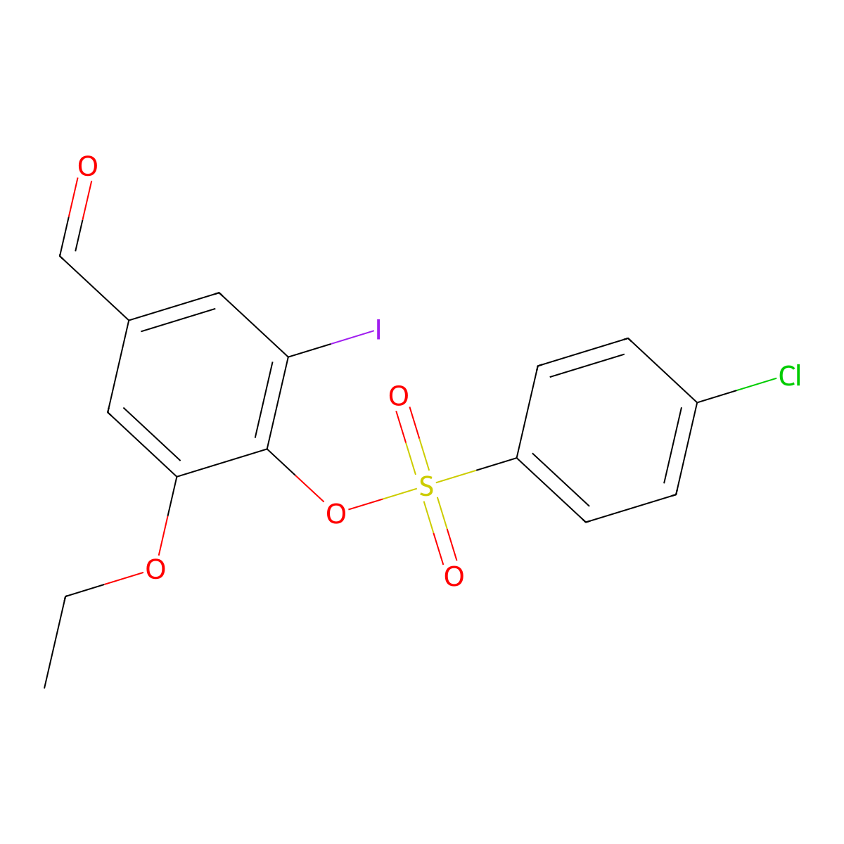 2-Ethoxy-4-formyl-6-iodophenyl 4-chlorobenzenesulfonate molecular structure, CAS 431910-28-0