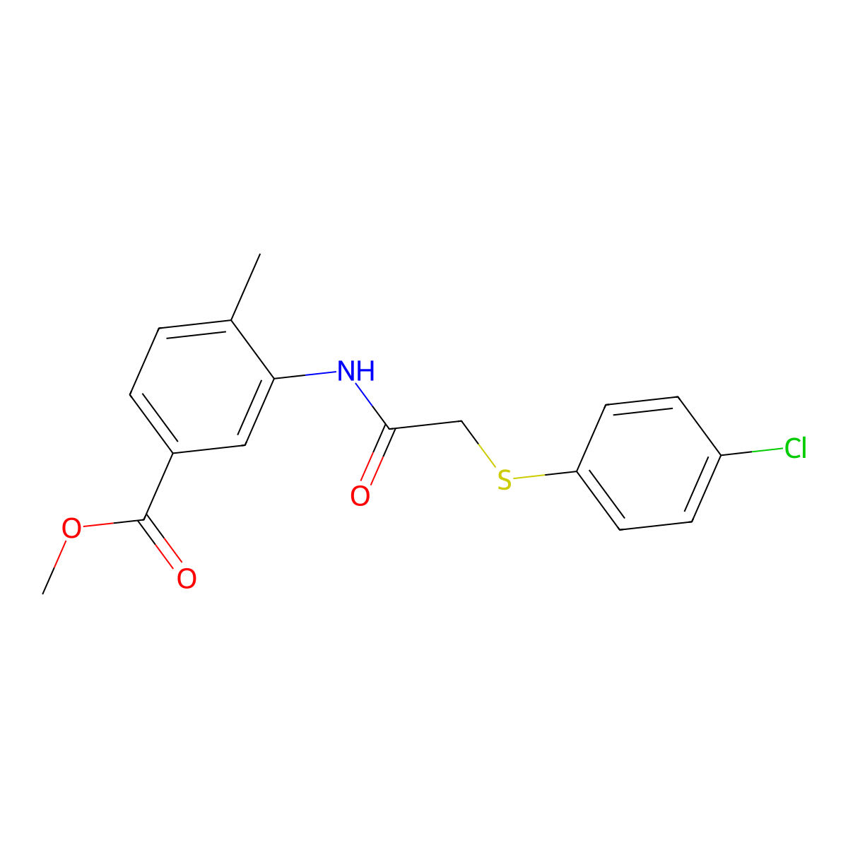 Methyl 3-({[(4-chlorophenyl)sulfanyl]acetyl}amino)-4-methylbenzoate molecular structure, CAS 431910-32-6
