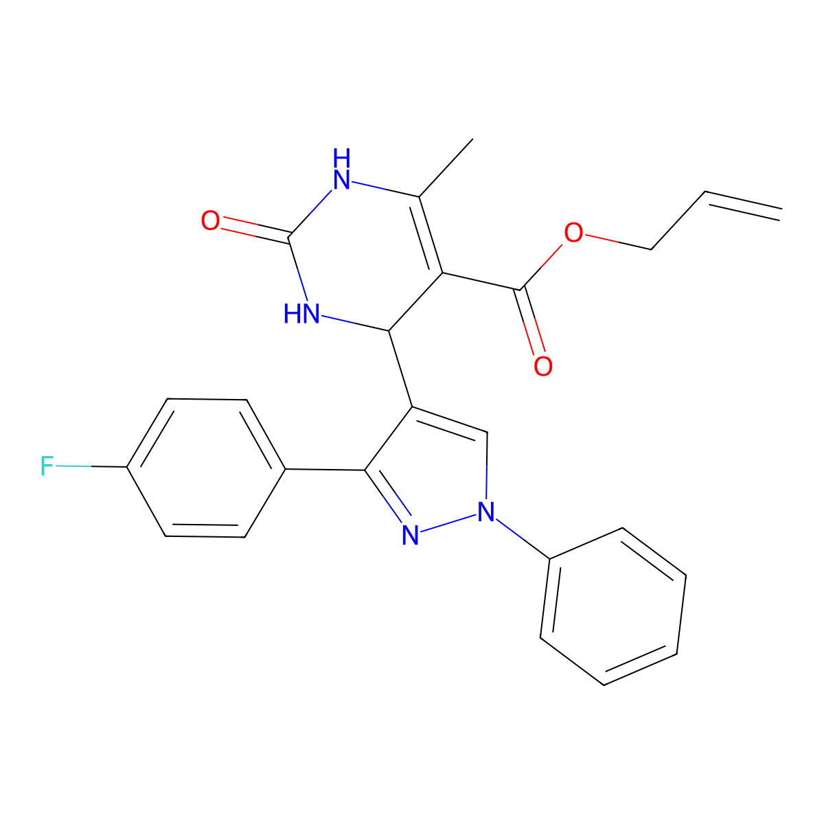 prop-2-en-1-yl 4-[3-(4-fluorophenyl)-1-phenyl-1H-pyrazol-4-yl]-6-methyl-2-oxo-1,2,3,4-tetrahydropyrimidine-5-carboxylate molecular structure, CAS 431910-48-4