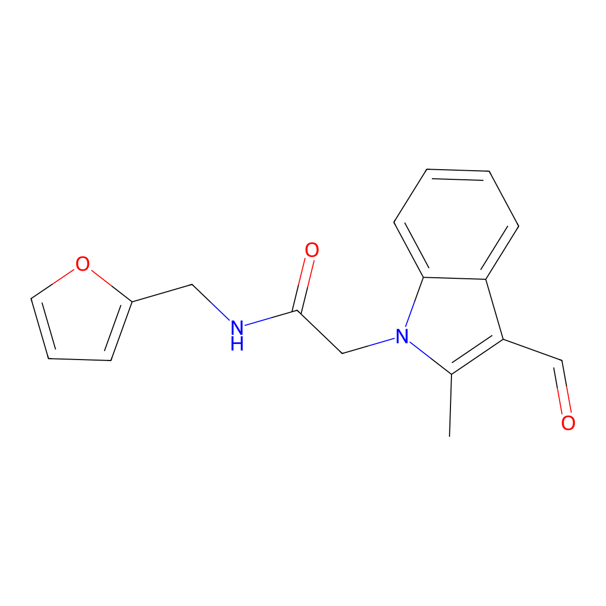 2-(3-formyl-2-methyl-1H-indol-1-yl)-N-(furan-2-ylmethyl)acetamide molecular structure, CAS 431910-76-8