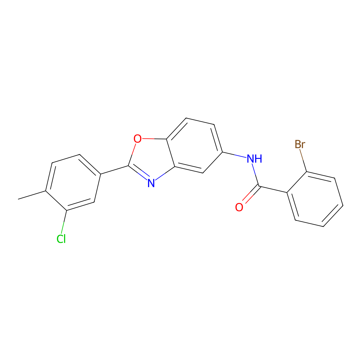 2-bromo-N-[2-(3-chloro-4-methylphenyl)-1,3-benzoxazol-5-yl]benzamide molecular structure, CAS 431910-79-1
