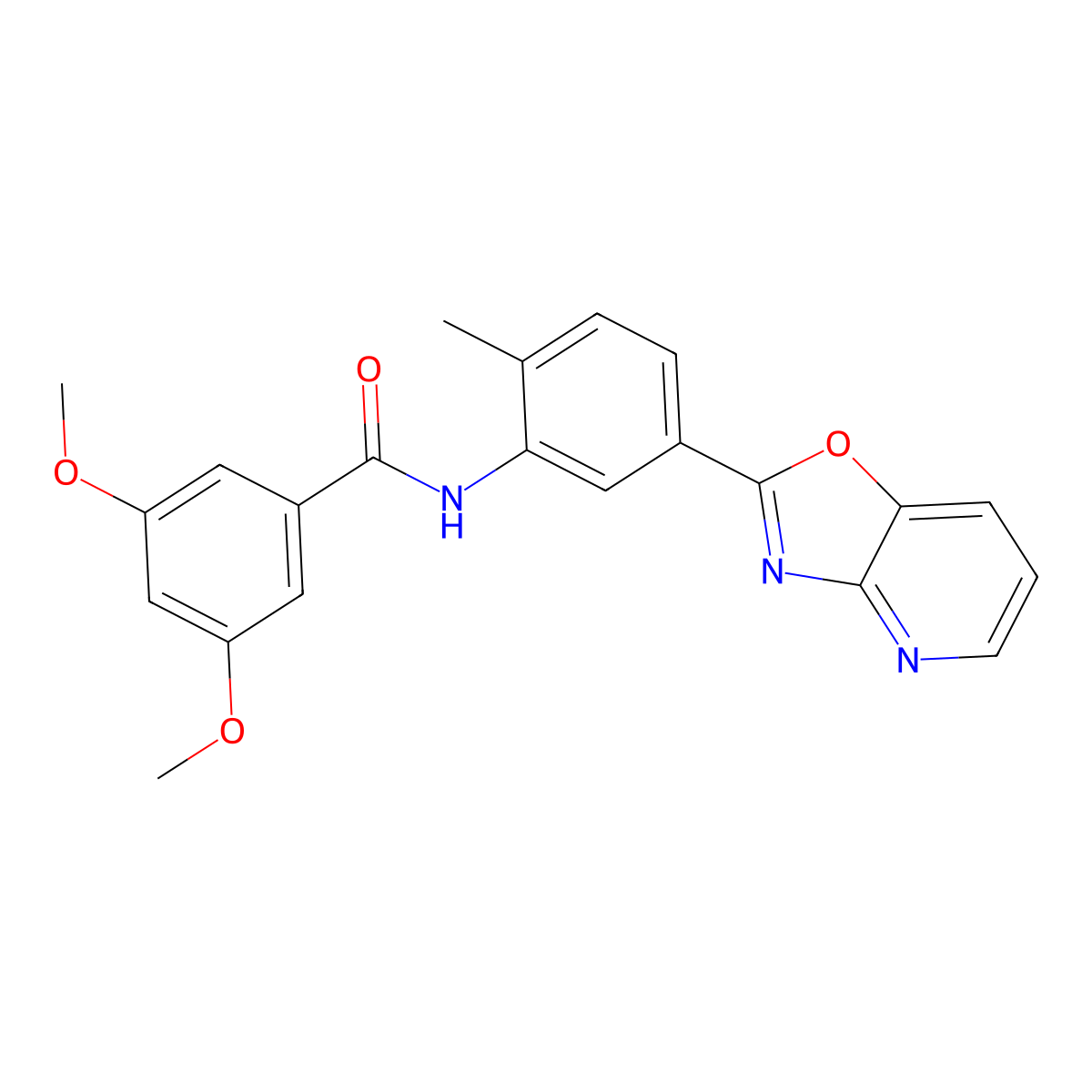 3,5-dimethoxy-N-[2-methyl-5-([1,3]oxazolo[4,5-b]pyridin-2-yl)phenyl]benzamide molecular structure, CAS 431910-84-8