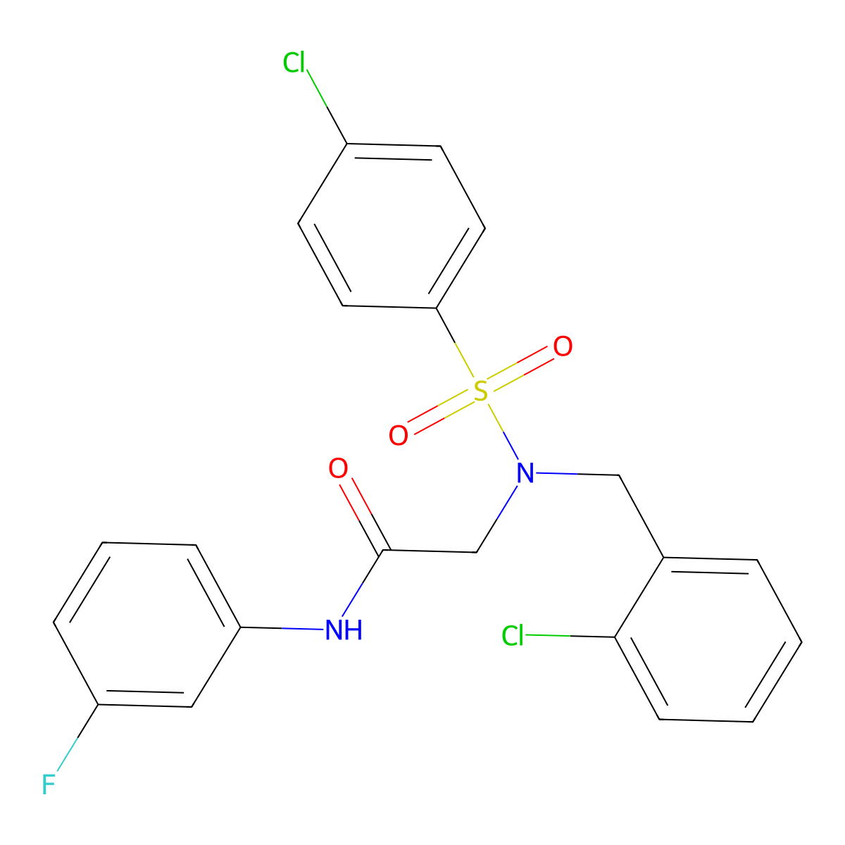2-[(2-chlorophenyl)methyl-(4-chlorophenyl)sulfonylamino]-N-(3-fluorophenyl)acetamide molecular structure, CAS 431910-95-1