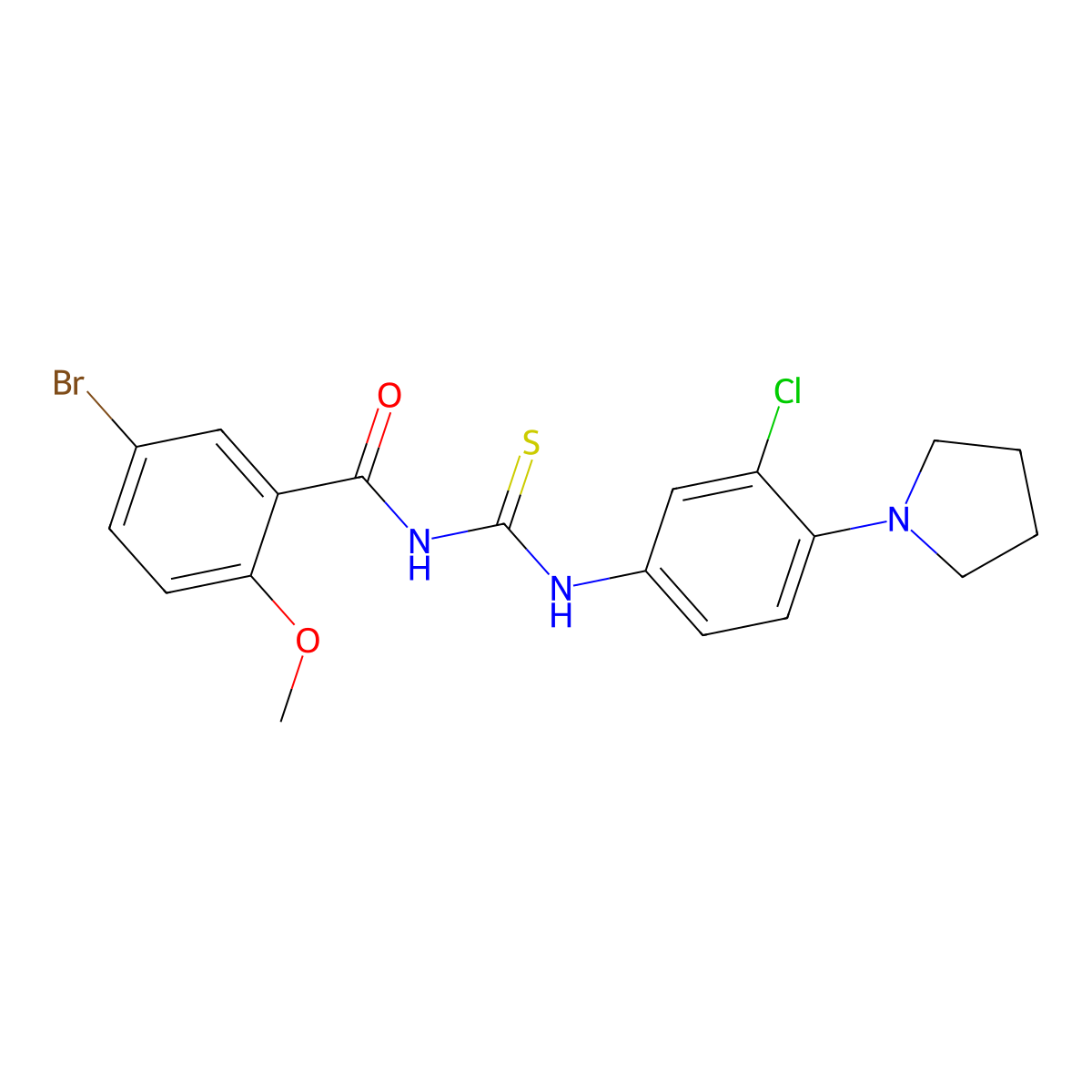 5-bromo-N-[(3-chloro-4-pyrrolidin-1-ylphenyl)carbamothioyl]-2-methoxybenzamide molecular structure, CAS 431911-01-2
