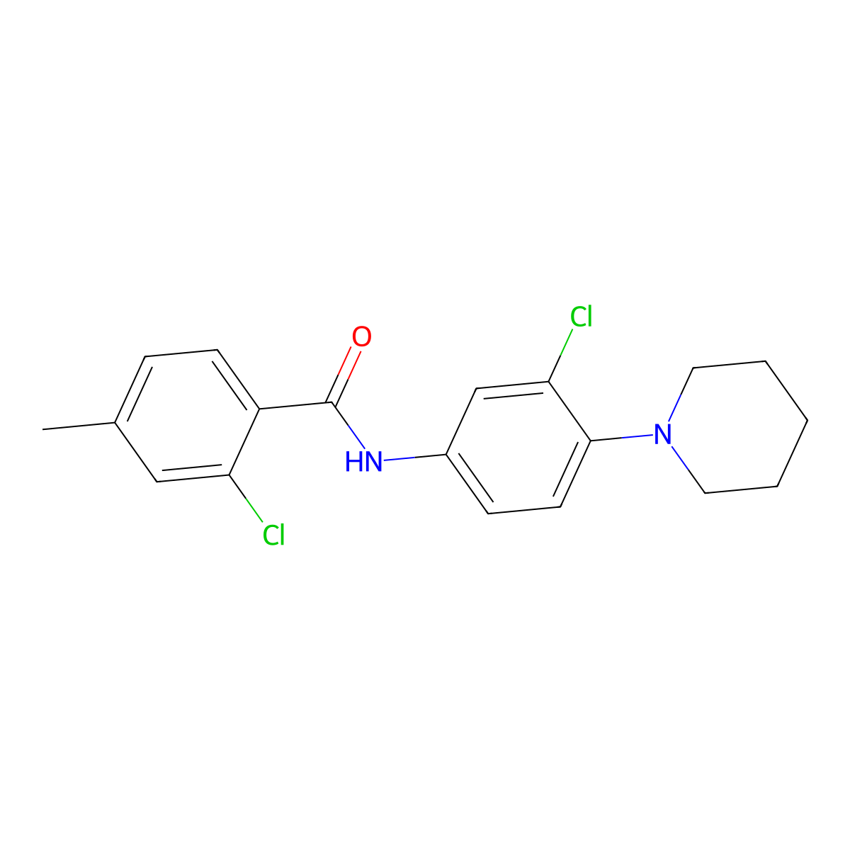 2-chloro-N-(3-chloro-4-piperidin-1-ylphenyl)-4-methylbenzamide molecular structure, CAS 431911-20-5