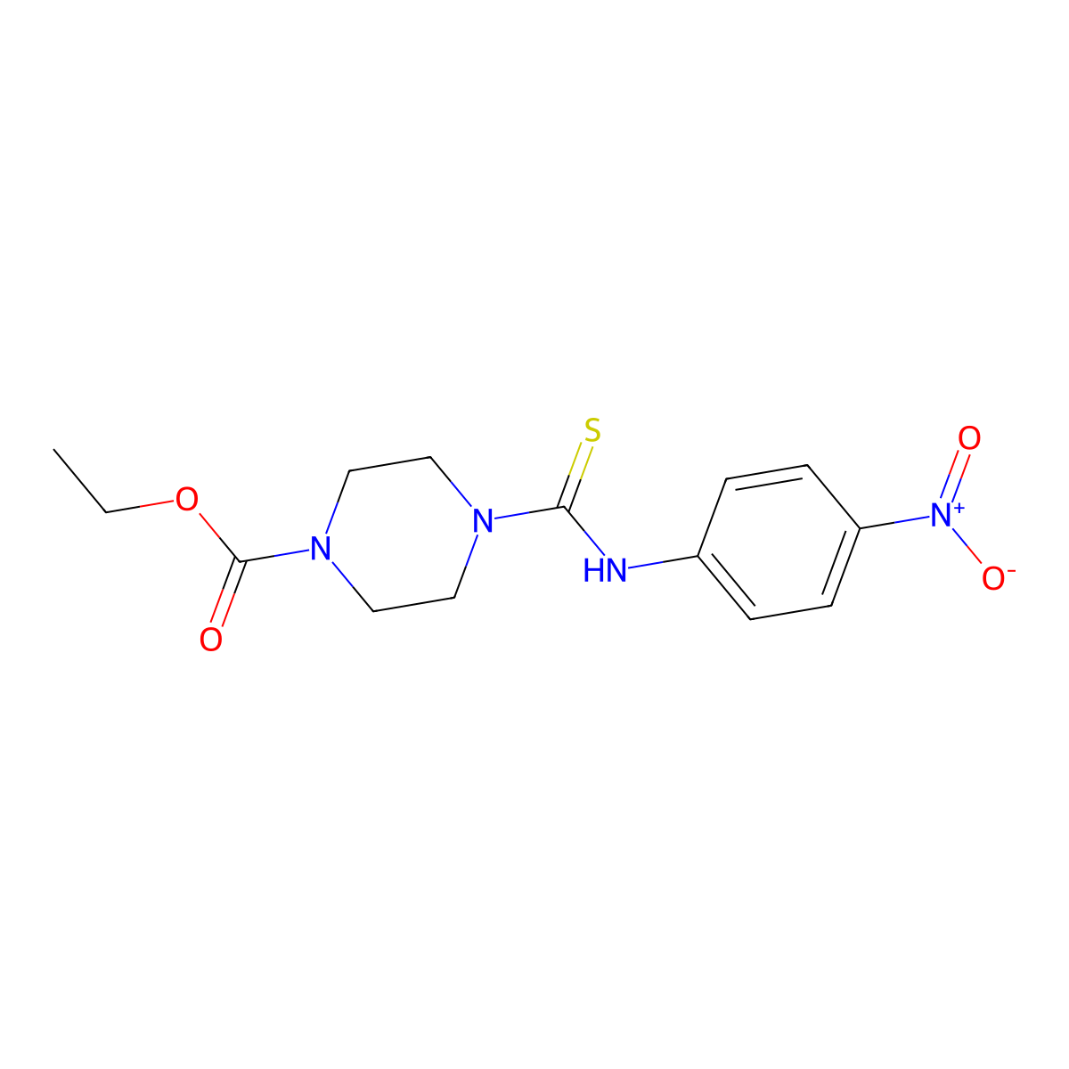 Ethyl 4-[(4-nitrophenyl)carbamothioyl]piperazine-1-carboxylate molecular structure, CAS 431912-04-8