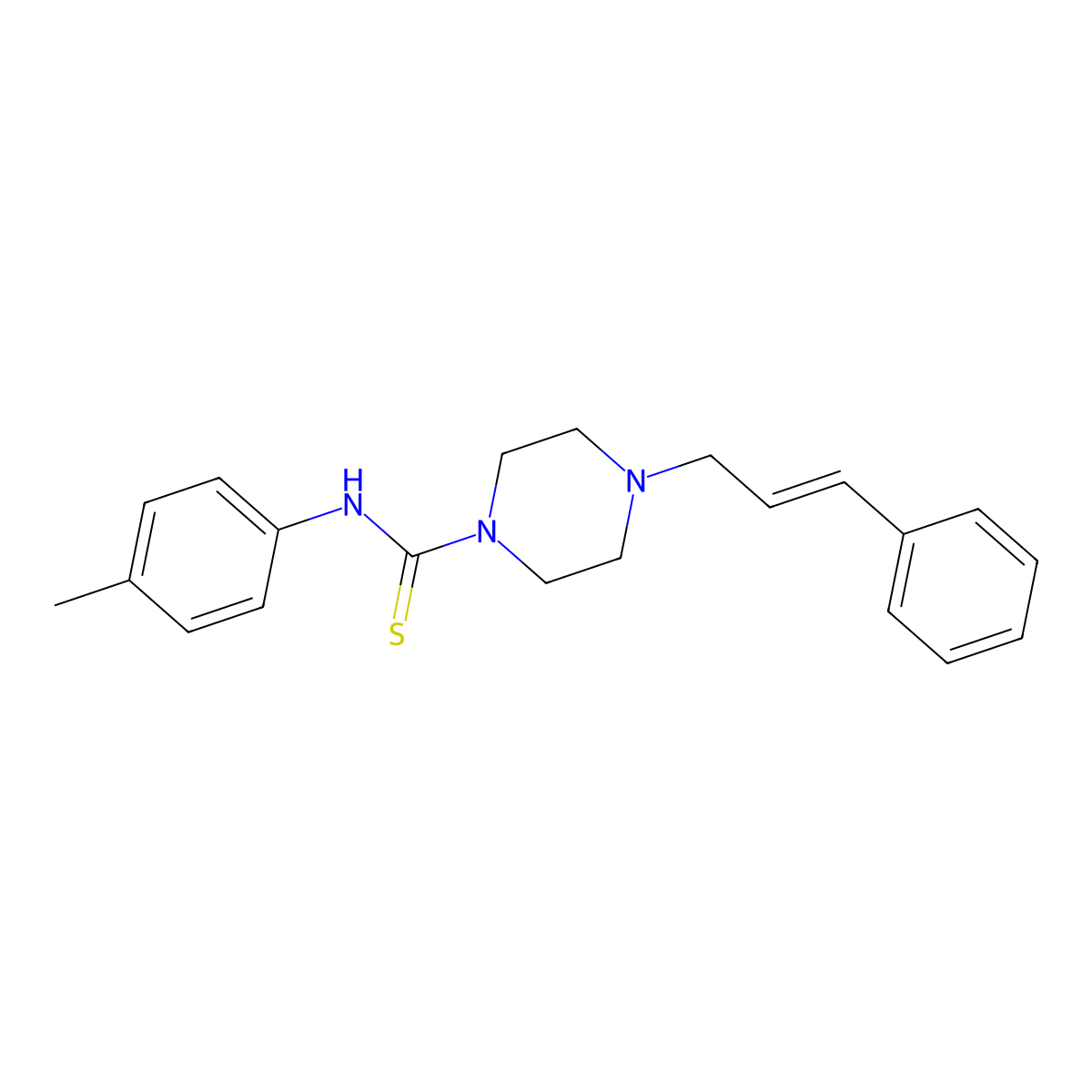 ((4-Methylphenyl)amino)(4-(3-phenylprop-2-enyl)piperazinyl)methane-1-thione molecular structure, CAS 431912-08-2