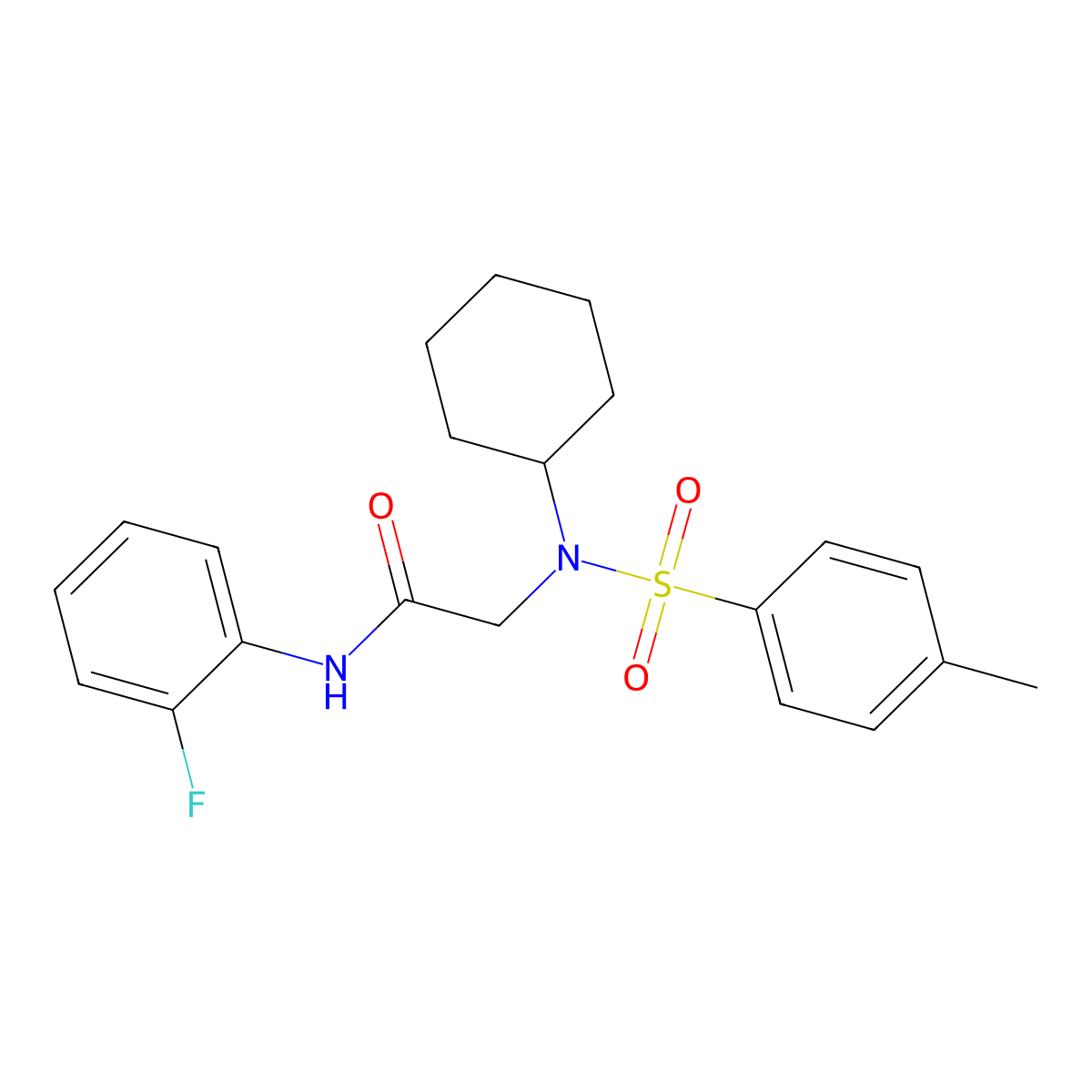 2-[cyclohexyl-(4-methylphenyl)sulfonylamino]-N-(2-fluorophenyl)acetamide molecular structure, CAS 431912-14-0