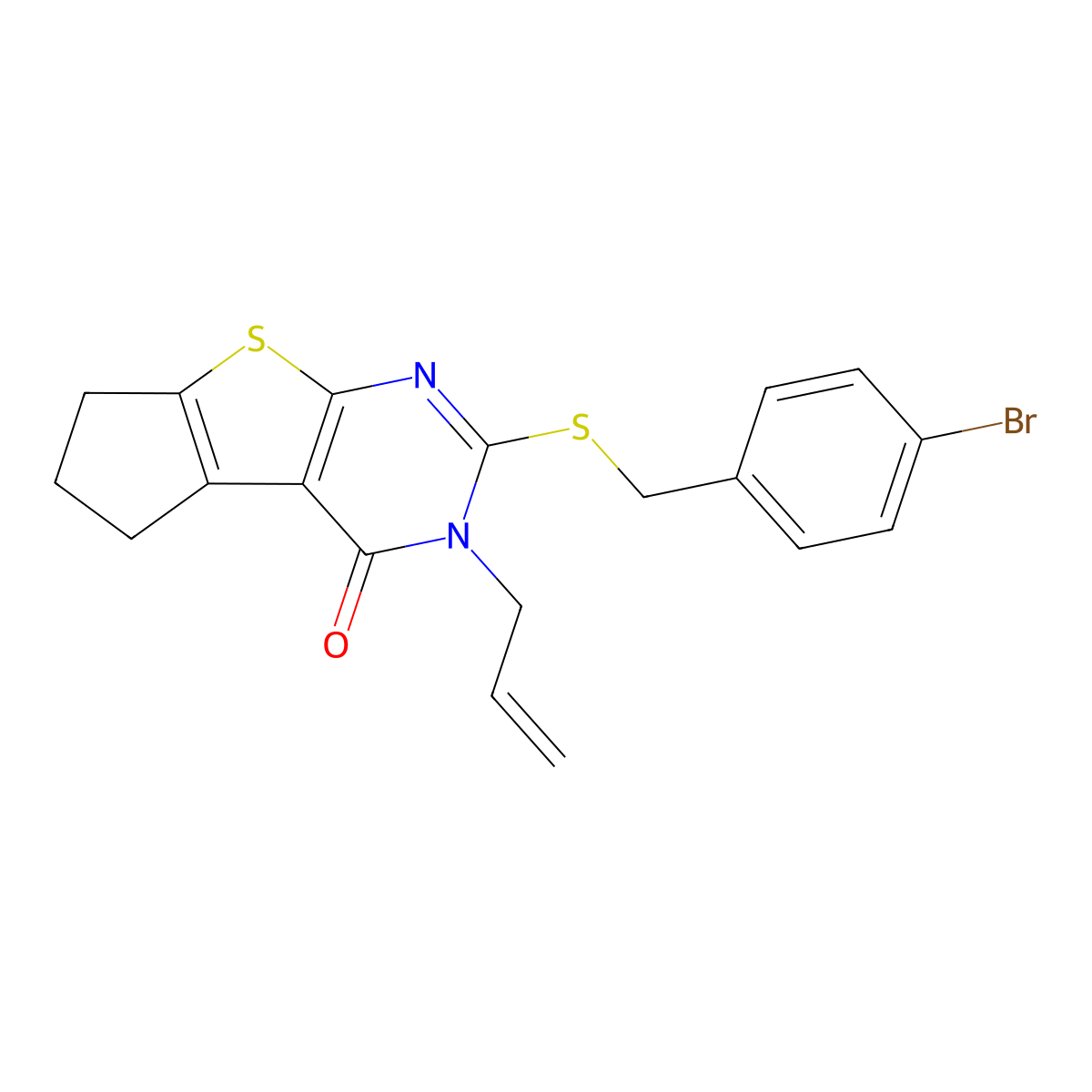 3-allyl-2-[(4-bromobenzyl)sulfanyl]-3,5,6,7-tetrahydro-4H-cyclopenta[4,5]thieno[2,3-d]pyrimidin-4-one molecular structure, CAS 431912-61-7