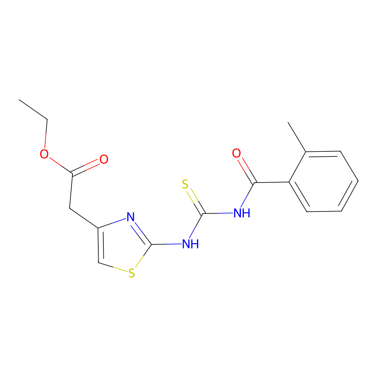 {2-[3-(2-Methyl-benzoyl)-thioureido]-thiazol-4-yl}-acetic acid ethyl ester molecular structure, CAS 431913-50-7