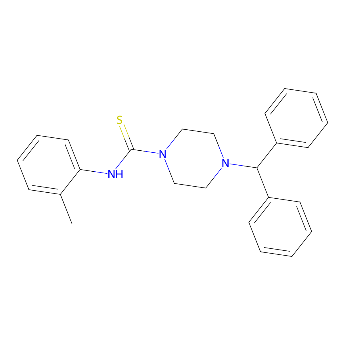 4-benzhydryl-N-(2-methylphenyl)piperazine-1-carbothioamide molecular structure, CAS 431914-17-9