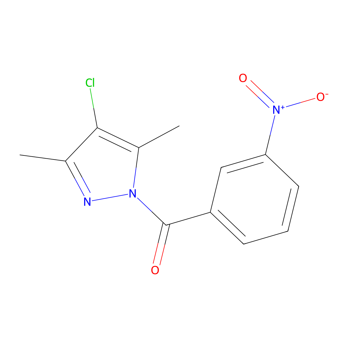 (4-Chloro-3,5-dimethylpyrazol-1-yl)-(3-nitrophenyl)methanone molecular structure, CAS 431914-20-4