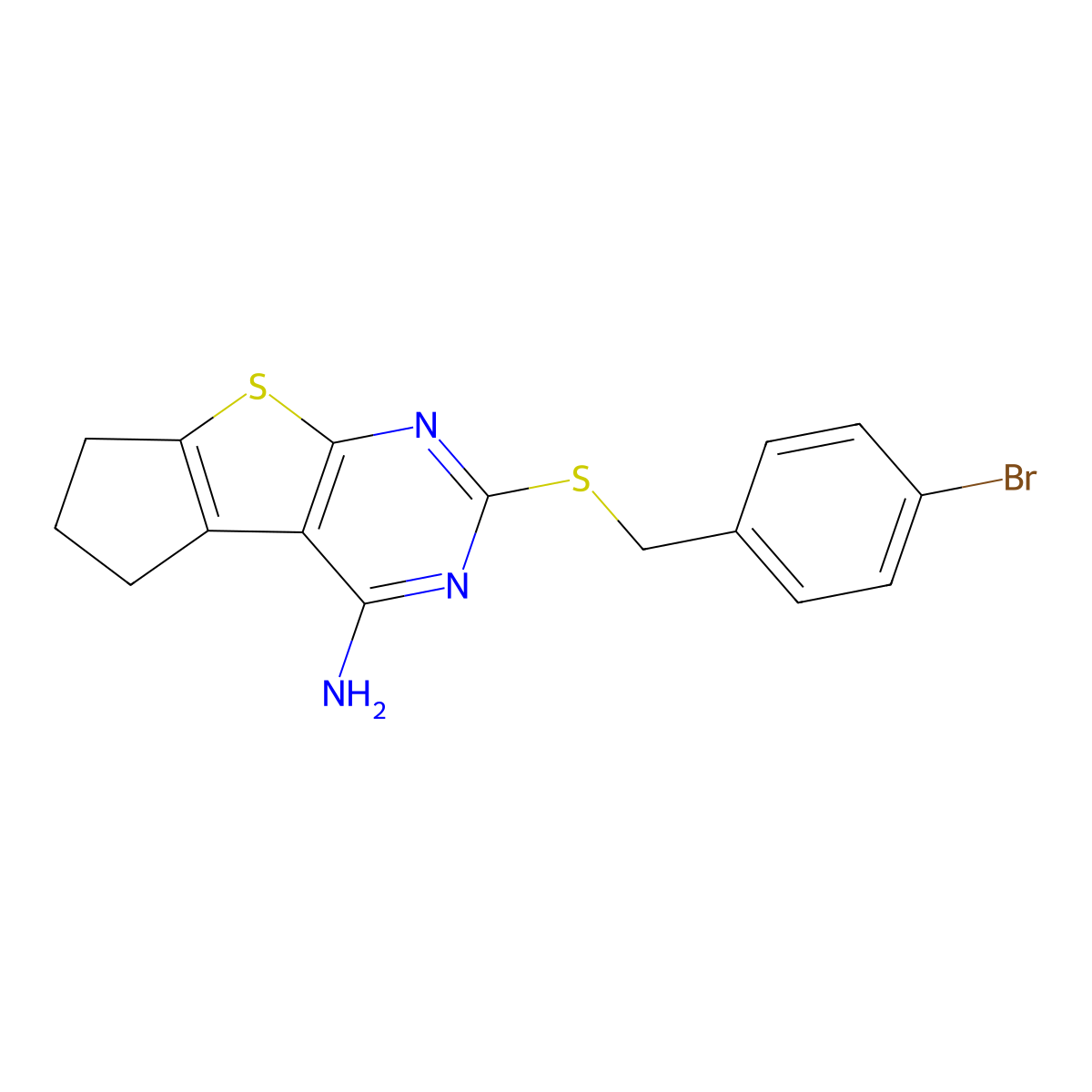 2-[(4-bromobenzyl)sulfanyl]-6,7-dihydro-5H-cyclopenta[4,5]thieno[2,3-d]pyrimidin-4-ylamine molecular structure, CAS 431914-59-9