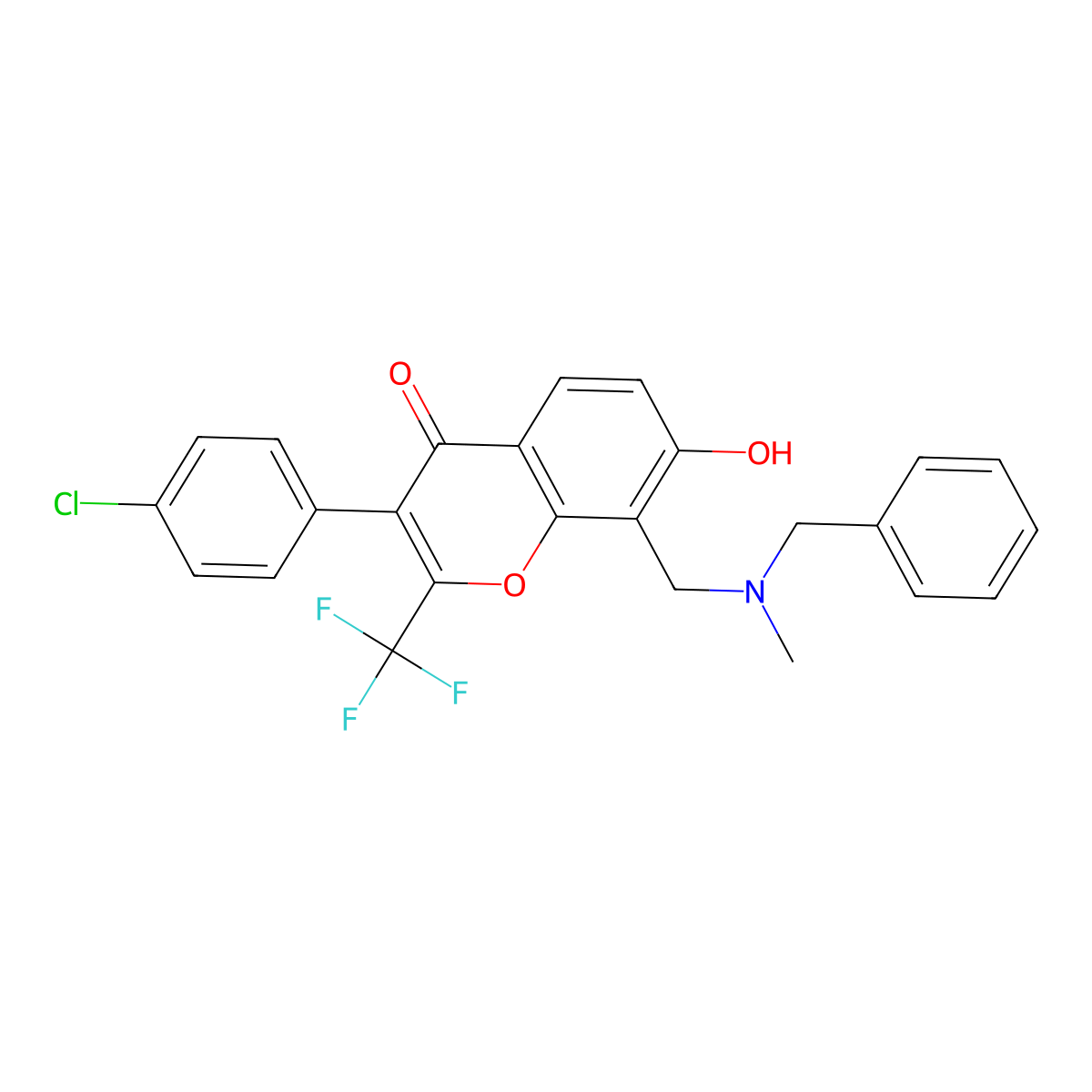 8-{[benzyl(methyl)amino]methyl}-3-(4-chlorophenyl)-7-hydroxy-2-(trifluoromethyl)-4H-chromen-4-one molecular structure, CAS 431914-83-9