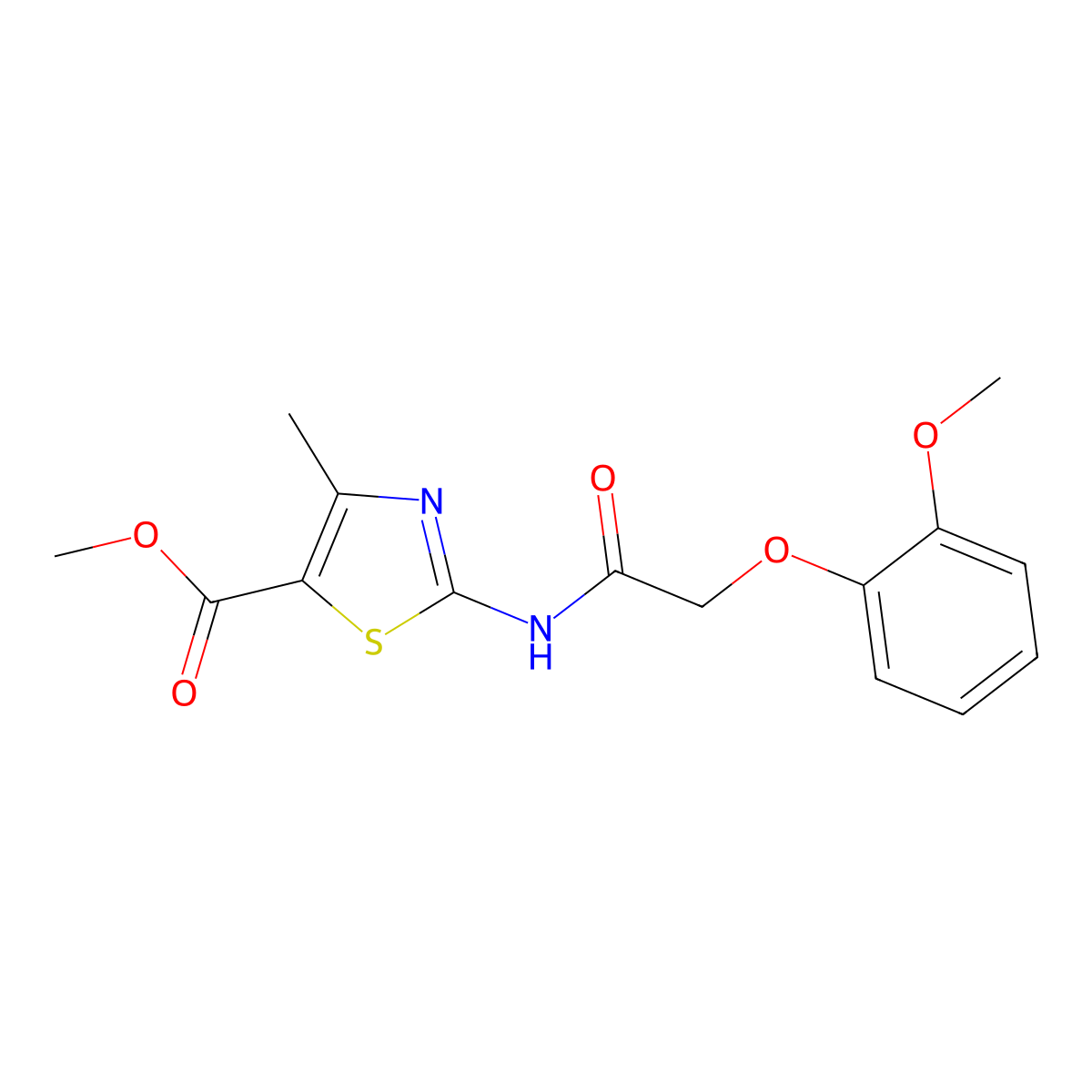 Methyl 2-[2-(2-methoxyphenoxy)acetamido]-4-methyl-1,3-thiazole-5-carboxylate molecular structure, CAS 431915-21-8