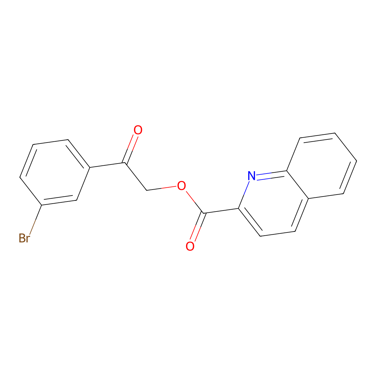 2-(3-Bromophenyl)-2-oxoethyl quinoline-2-carboxylate molecular structure, CAS 431915-39-8