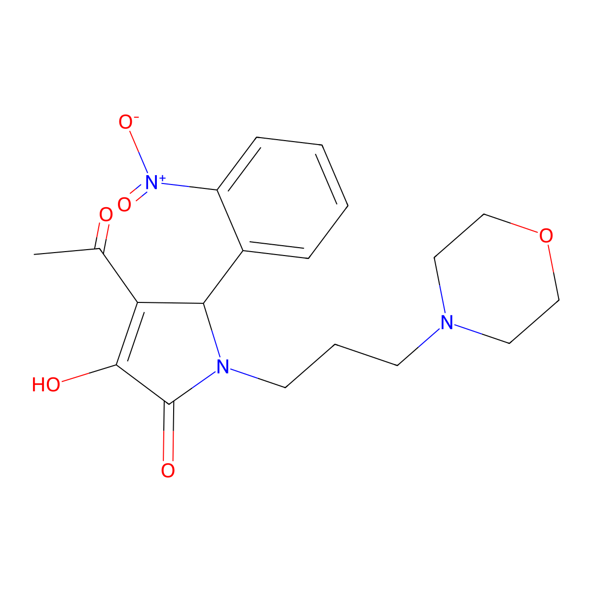 3-acetyl-4-hydroxy-1-(3-morpholin-4-ylpropyl)-2-(2-nitrophenyl)-2H-pyrrol-5-one molecular structure, CAS 431915-41-2