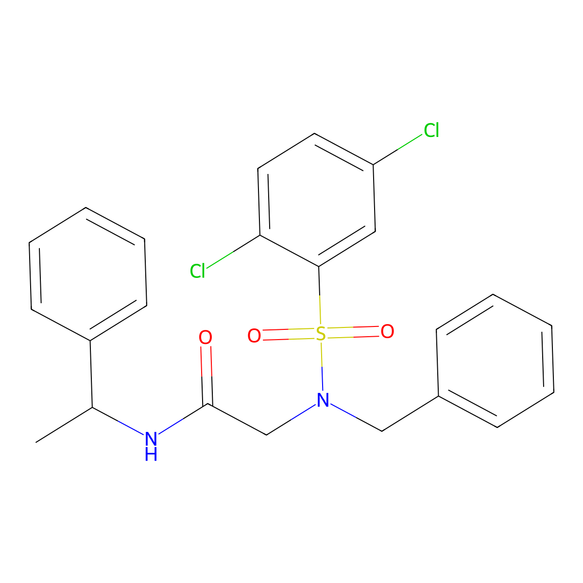 2-[benzyl-(2,5-dichlorophenyl)sulfonylamino]-N-(1-phenylethyl)acetamide molecular structure, CAS 431915-74-1