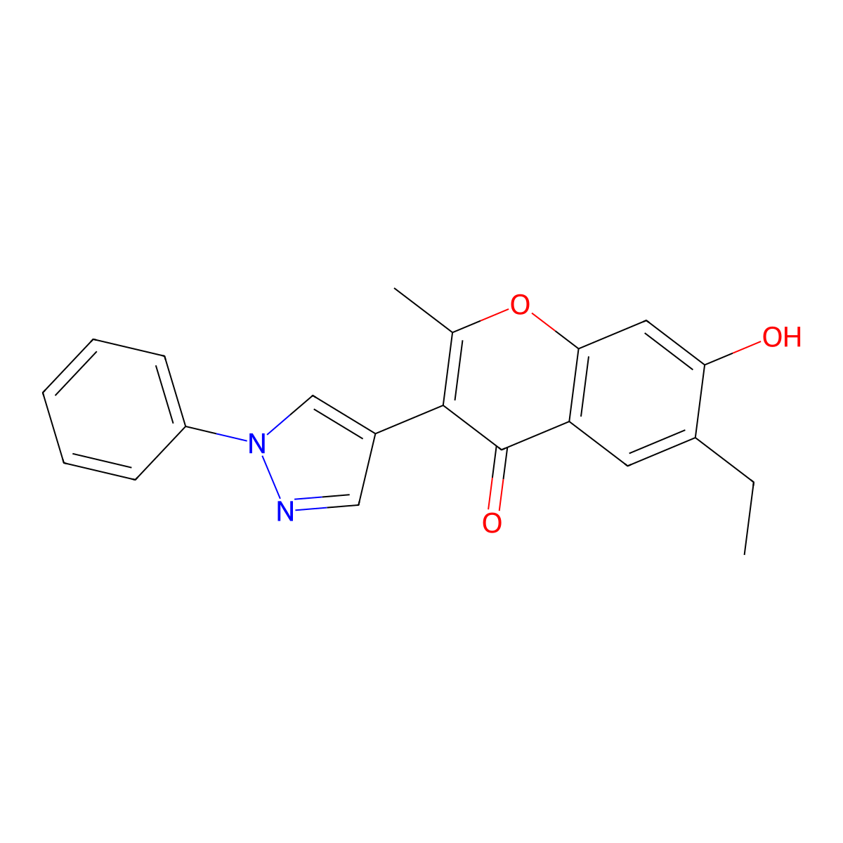 6-ethyl-7-hydroxy-2-methyl-3-(1-phenyl-1H-pyrazol-4-yl)-4H-chromen-4-one molecular structure, CAS 431915-88-7