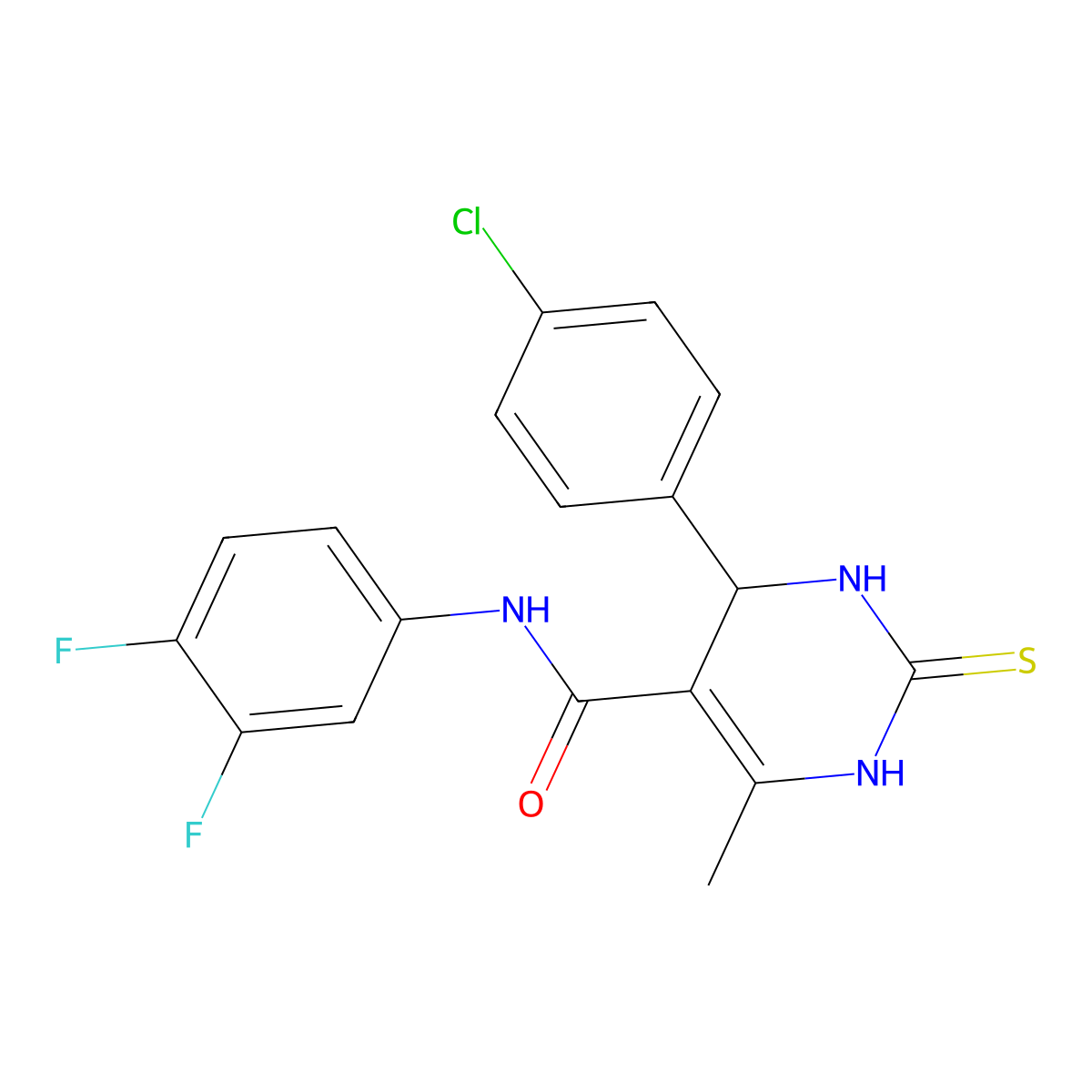4-(4-chlorophenyl)-N-(3,4-difluorophenyl)-6-methyl-2-thioxo-1,2,3,4-tetrahydropyrimidine-5-carboxamide molecular structure, CAS 431916-00-6