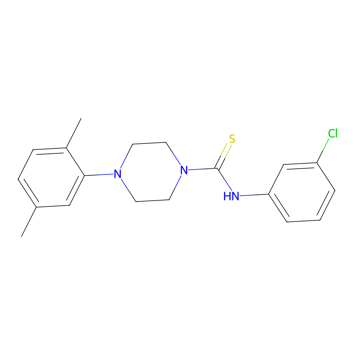 N-(3-chlorophenyl)-4-(2,5-dimethylphenyl)piperazine-1-carbothioamide molecular structure, CAS 431916-01-7