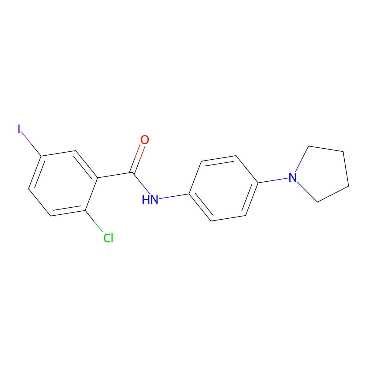 2-chloro-5-iodo-N-(4-pyrrolidin-1-ylphenyl)benzamide molecular structure, CAS 431916-58-4