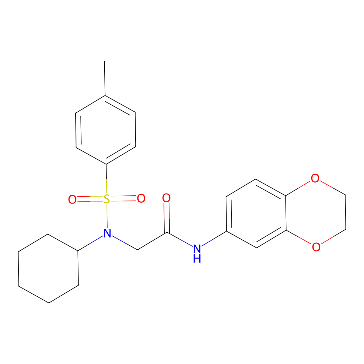 2-[cyclohexyl-(4-methylphenyl)sulfonylamino]-N-(2,3-dihydro-1,4-benzodioxin-6-yl)acetamide molecular structure, CAS 431916-62-0