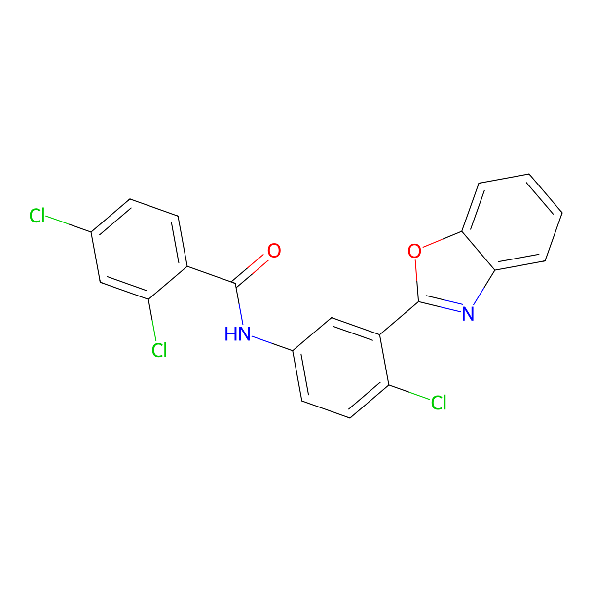 N-[3-(1,3-benzoxazol-2-yl)-4-chlorophenyl]-2,4-dichlorobenzamide molecular structure, CAS 431916-70-0