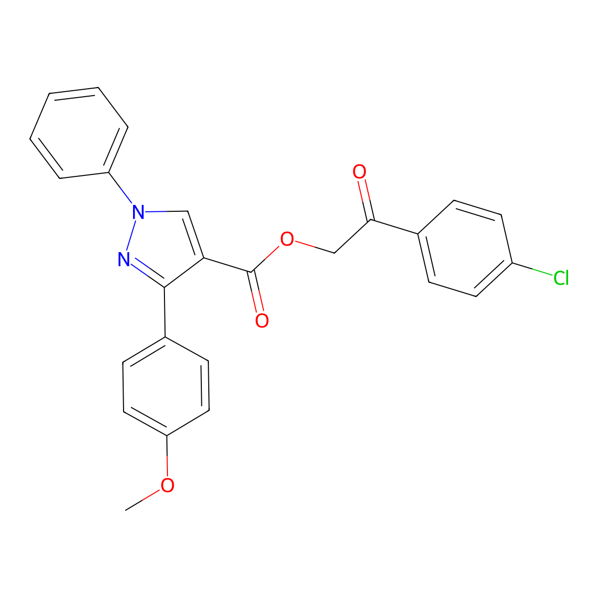 2-(4-chlorophenyl)-2-oxoethyl 3-(4-methoxyphenyl)-1-phenyl-1H-pyrazole-4-carboxylate molecular structure, CAS 431916-79-9
