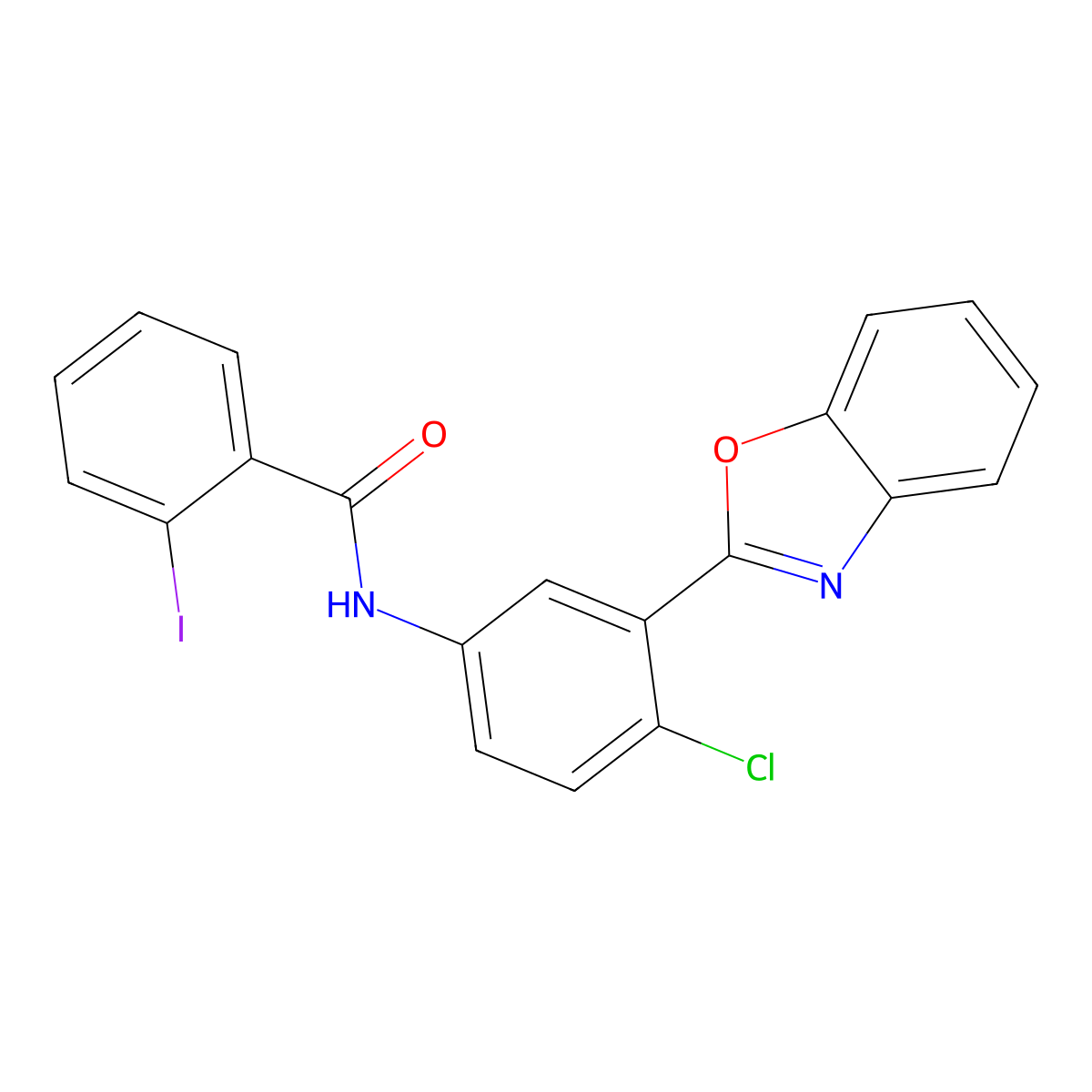 N-[3-(1,3-benzoxazol-2-yl)-4-chlorophenyl]-2-iodobenzamide molecular structure, CAS 431916-88-0