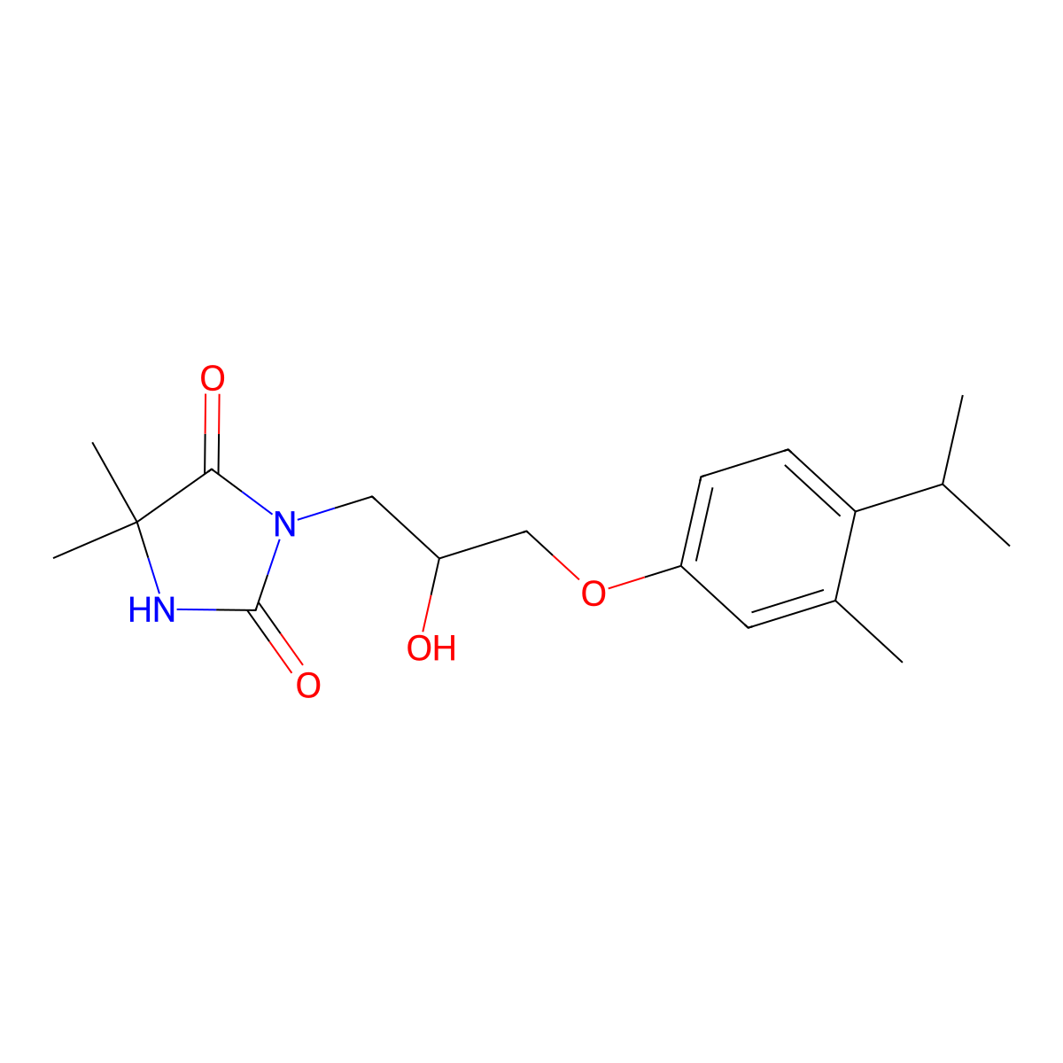 3-[2-Hydroxy-3-(3-methyl-4-propan-2-ylphenoxy)propyl]-5,5-dimethylimidazolidine-2,4-dione molecular structure, CAS 431916-95-9