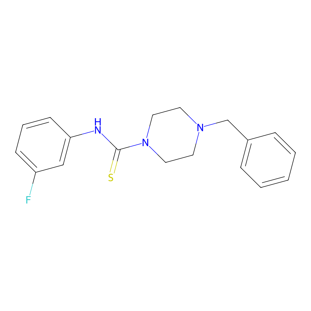 4-benzyl-N-(3-fluorophenyl)piperazine-1-carbothioamide molecular structure, CAS 431917-39-4