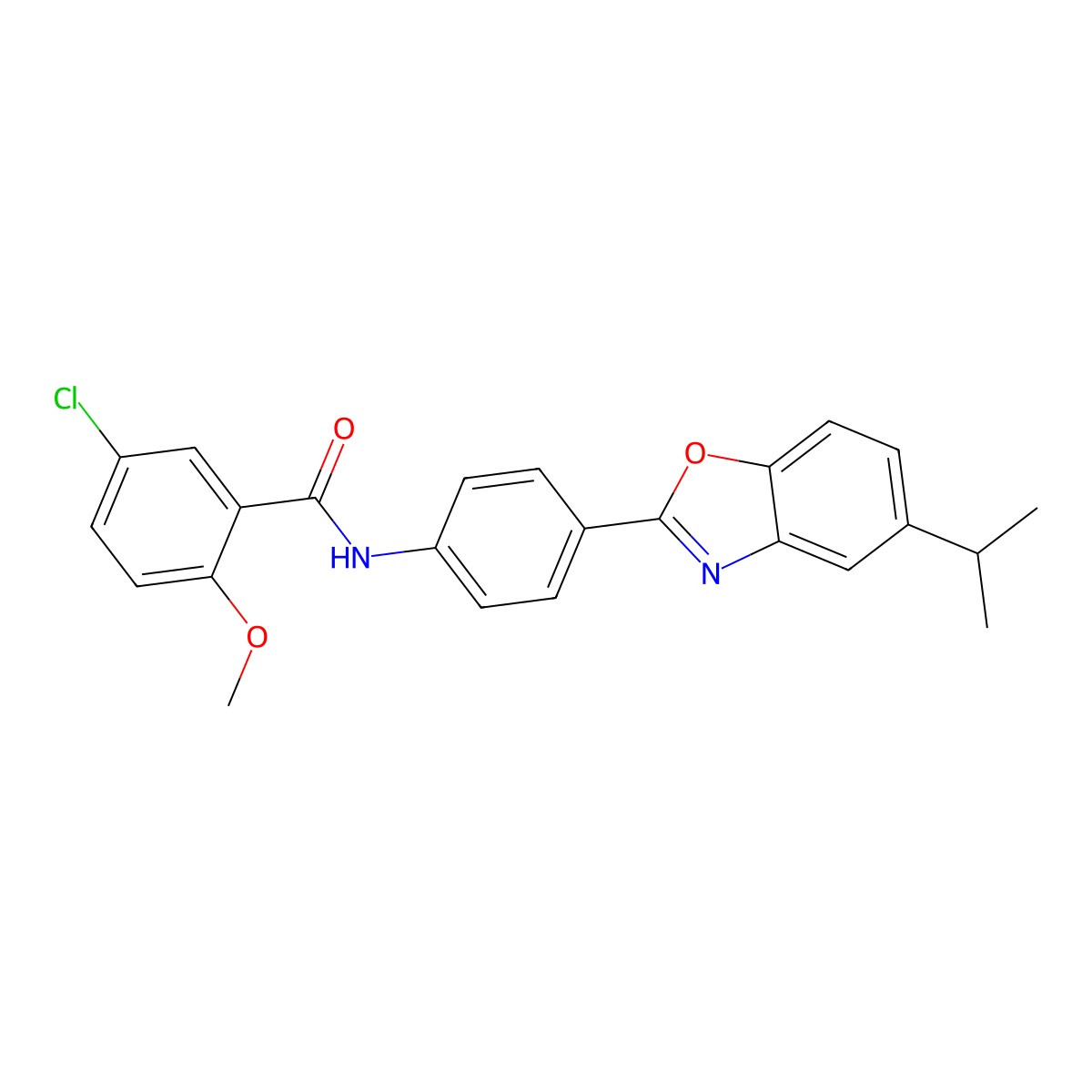 5-chloro-2-methoxy-N-[4-(5-propan-2-yl-1,3-benzoxazol-2-yl)phenyl]benzamide molecular structure, CAS 431917-93-0