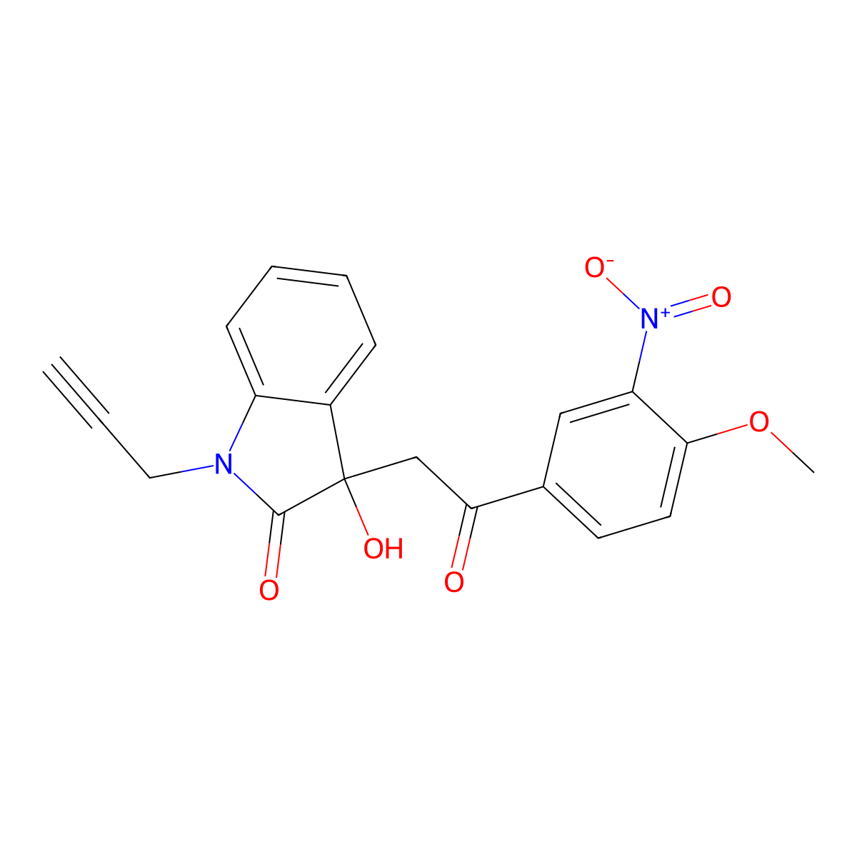 3-hydroxy-3-[2-(4-methoxy-3-nitrophenyl)-2-oxoethyl]-1-(prop-2-yn-1-yl)-1,3-dihydro-2H-indol-2-one molecular structure, CAS 431917-95-2