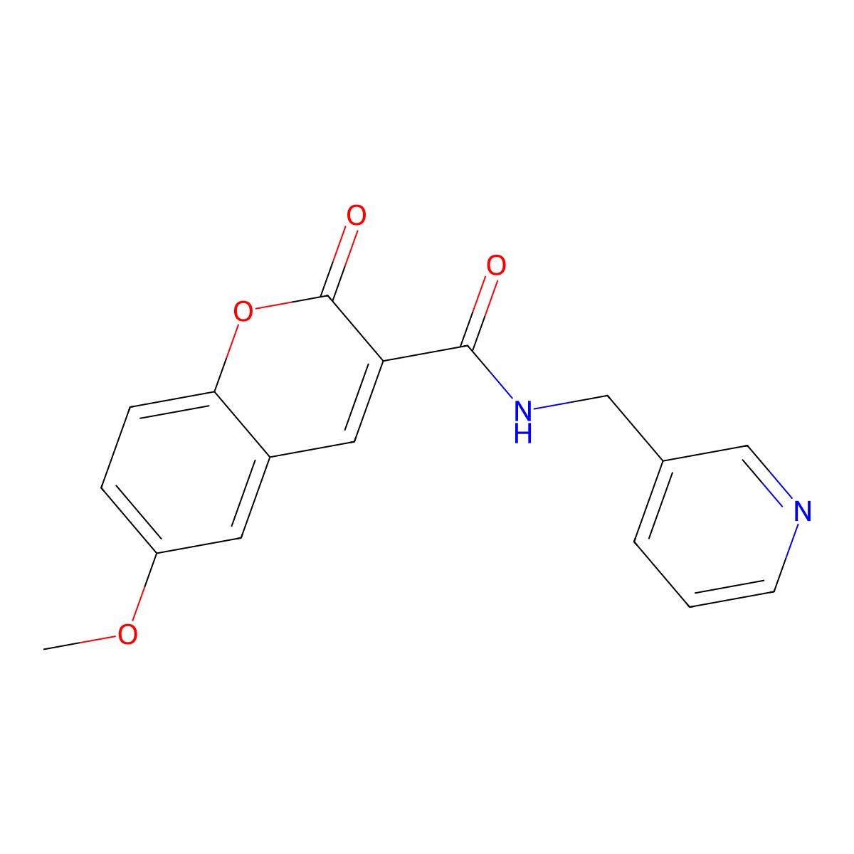 6-methoxy-2-oxo-N-(3-pyridinylmethyl)-1-benzopyran-3-carboxamide molecular structure, CAS 431918-34-2