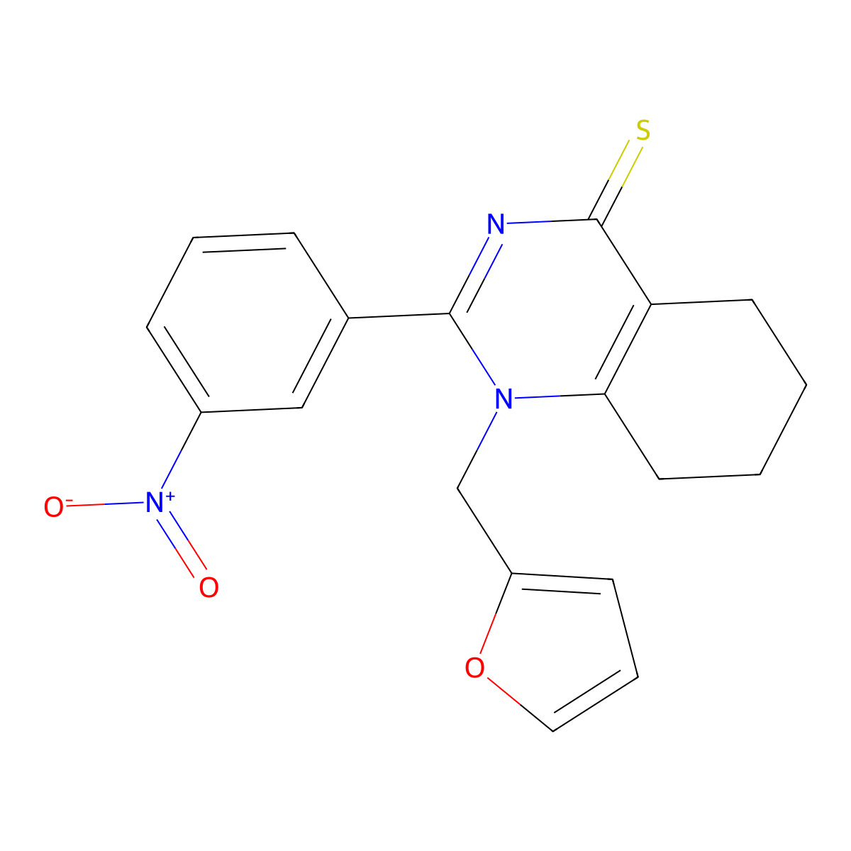 1-(furan-2-ylmethyl)-2-(3-nitrophenyl)-5,6,7,8-tetrahydroquinazoline-4(1H)-thione molecular structure, CAS 431918-37-5