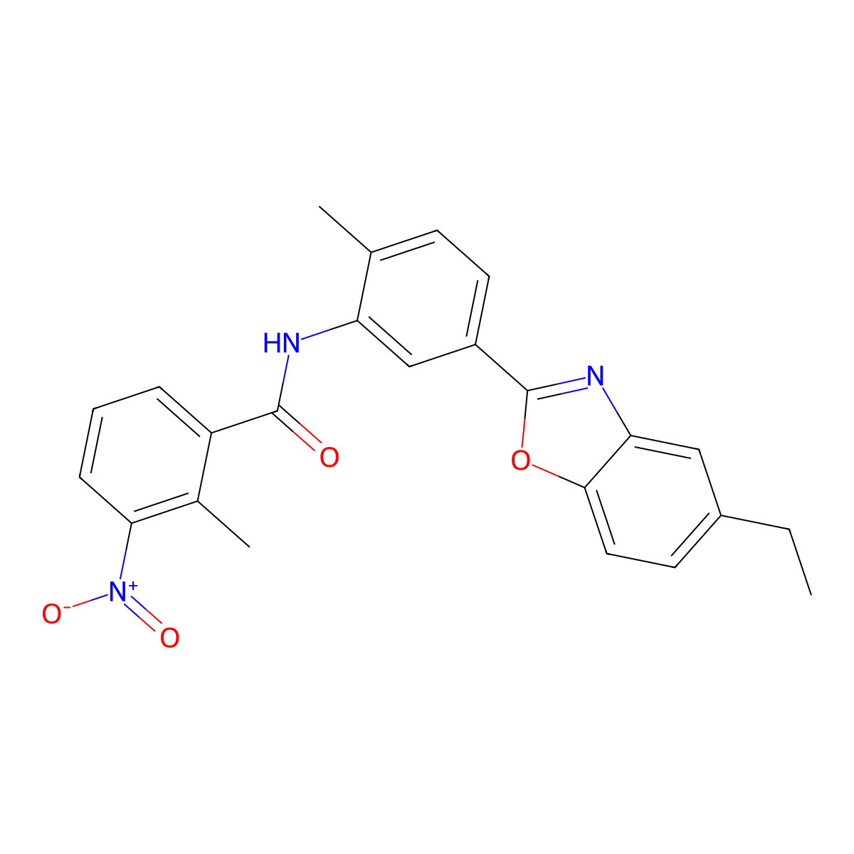 N-[5-(5-ethyl-1,3-benzoxazol-2-yl)-2-methylphenyl]-2-methyl-3-nitrobenzamide molecular structure, CAS 431918-90-0