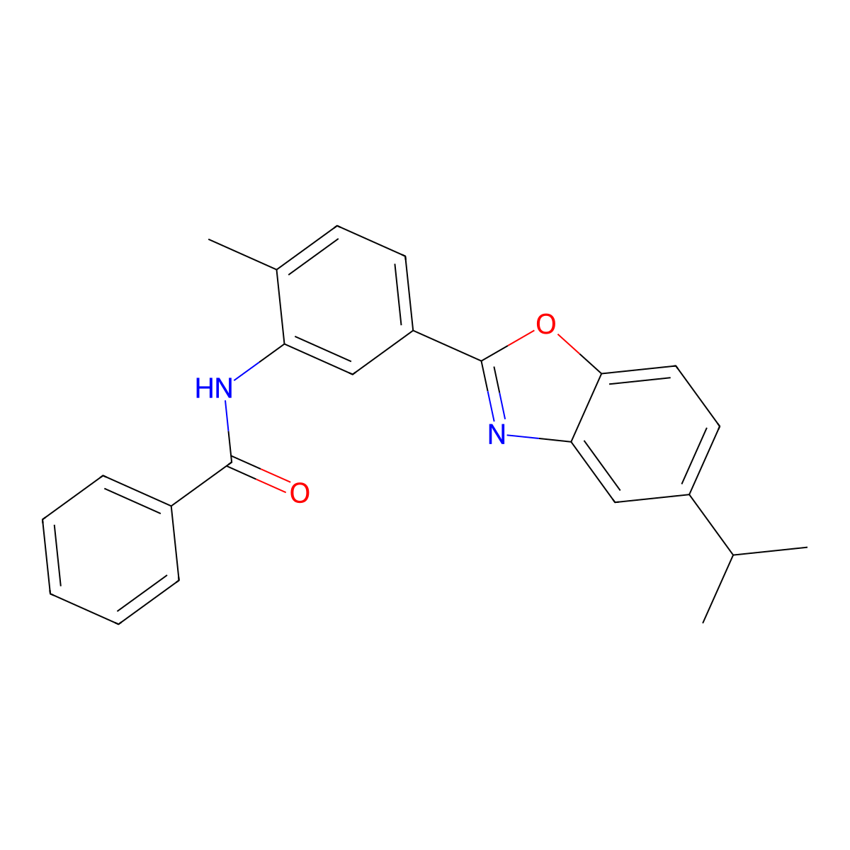 N-{2-methyl-5-[5-(propan-2-yl)-1,3-benzoxazol-2-yl]phenyl}benzamide molecular structure, CAS 431918-93-3