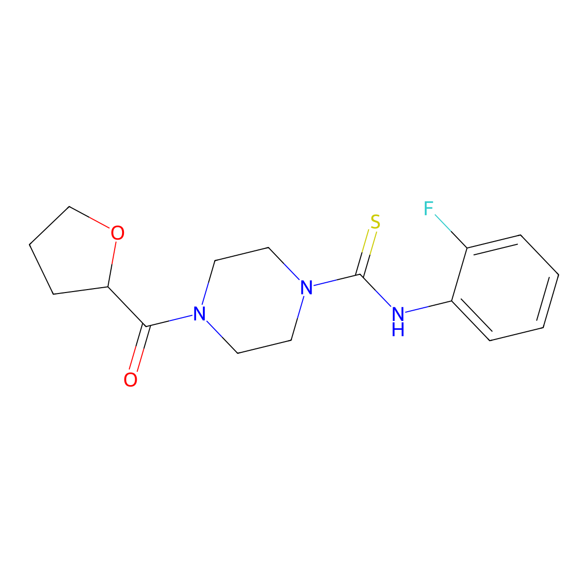 N-(2-fluorophenyl)-4-(oxolane-2-carbonyl)piperazine-1-carbothioamide molecular structure, CAS 431919-16-3