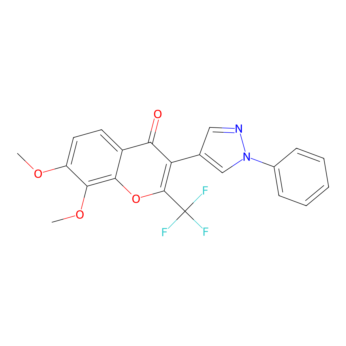 7,8-dimethoxy-3-(1-phenyl-1H-pyrazol-4-yl)-2-(trifluoromethyl)-4H-chromen-4-one molecular structure, CAS 431919-21-0