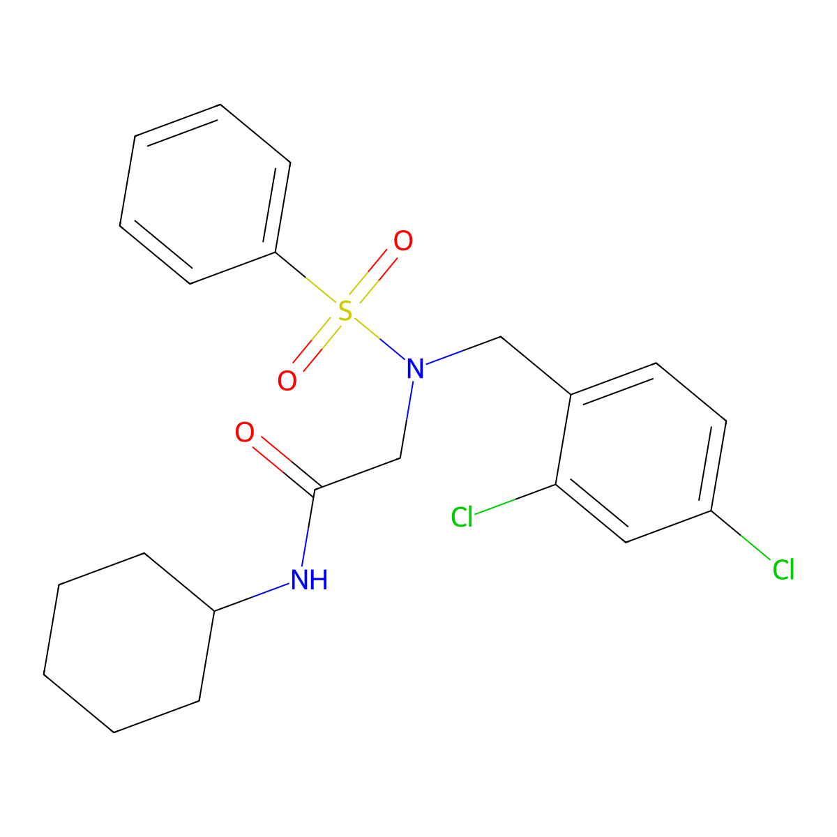2-[benzenesulfonyl-[(2,4-dichlorophenyl)methyl]amino]-N-cyclohexylacetamide molecular structure, CAS 431919-52-7