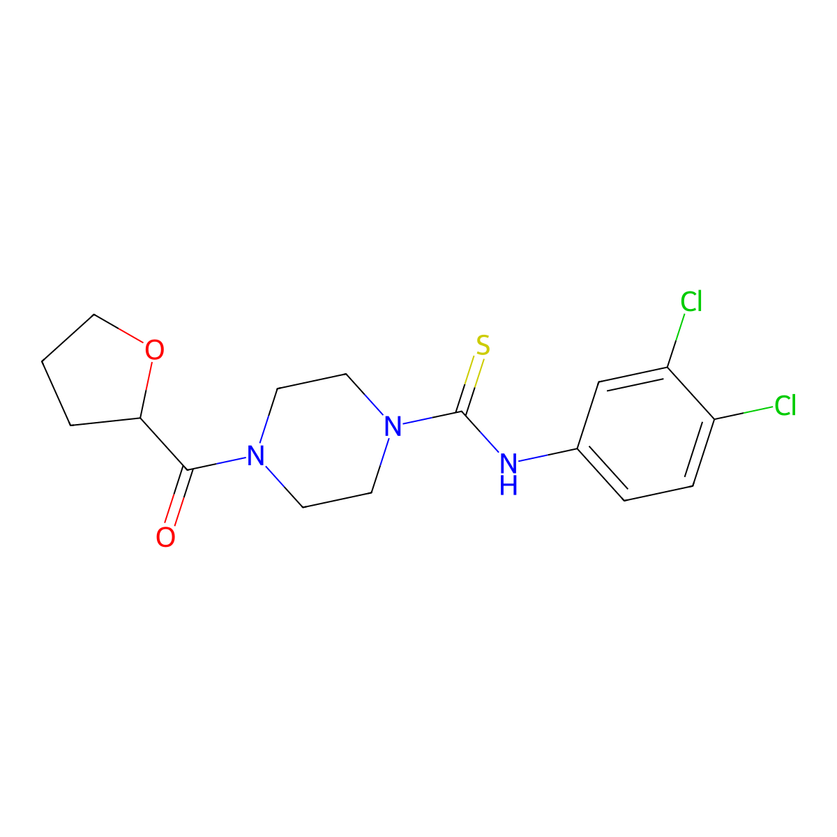 N-(3,4-dichlorophenyl)-4-(oxolane-2-carbonyl)piperazine-1-carbothioamide molecular structure, CAS 431921-06-1
