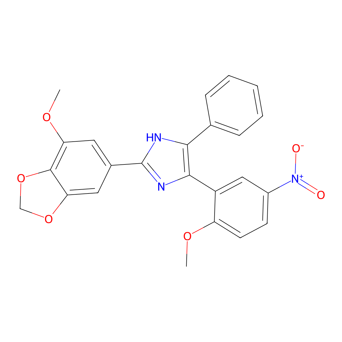 2-(7-methoxy-1,3-benzodioxol-5-yl)-5-(2-methoxy-5-nitrophenyl)-4-phenyl-1H-imidazole molecular structure, CAS 431921-22-1