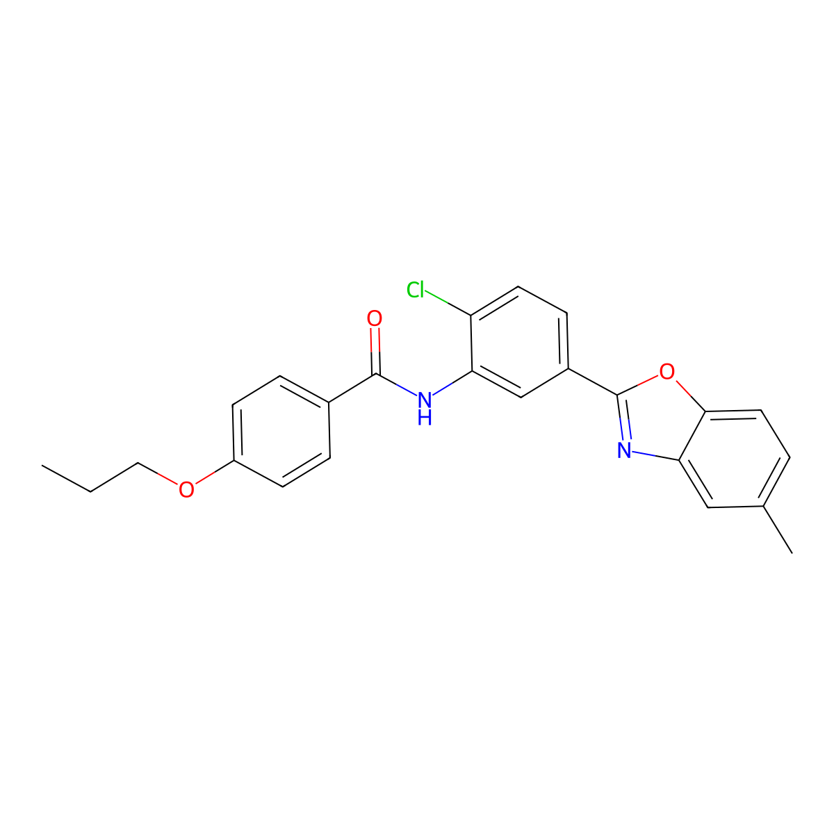 N-[2-chloro-5-(5-methyl-1,3-benzoxazol-2-yl)phenyl]-4-propoxybenzamide molecular structure, CAS 431921-39-0