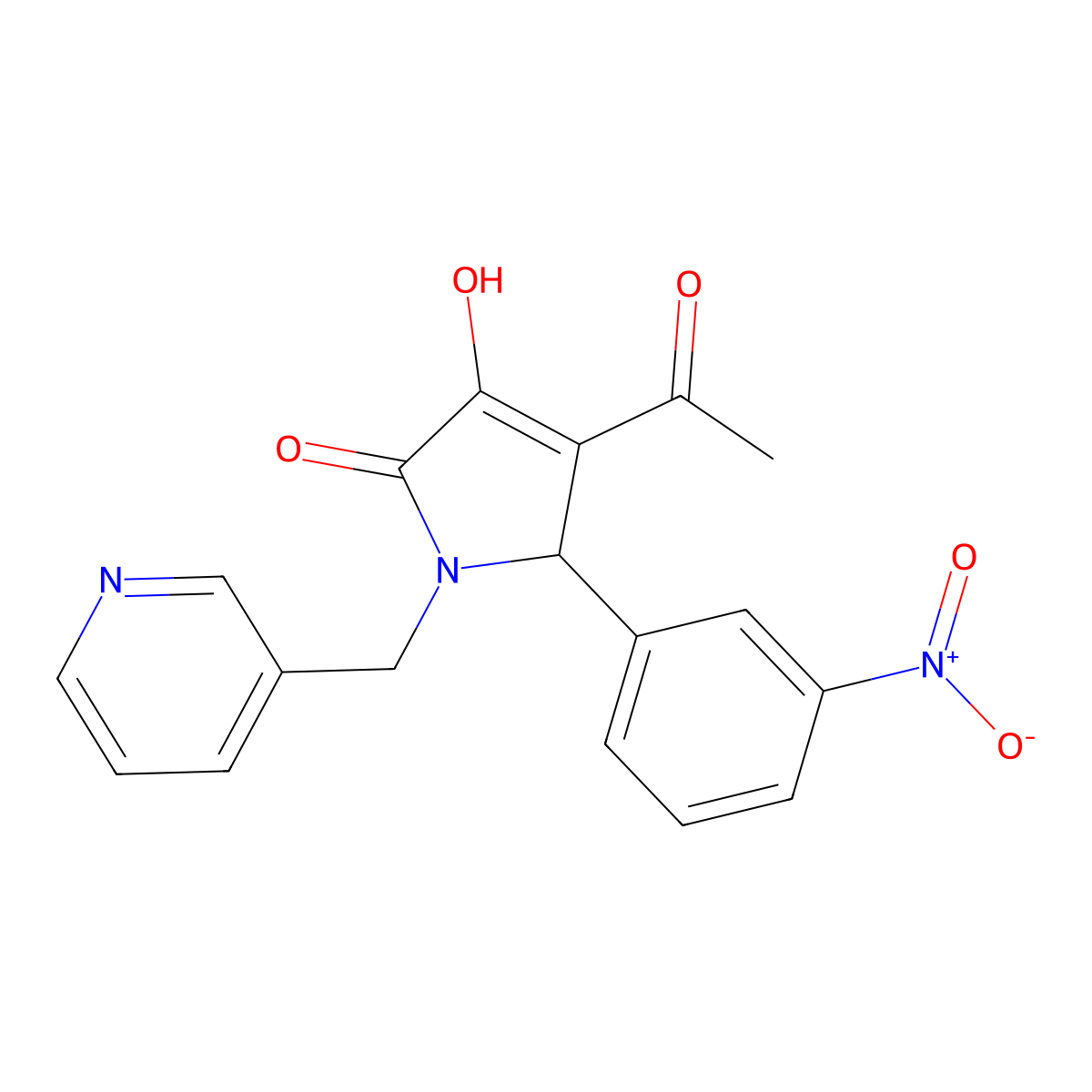 3-acetyl-4-hydroxy-2-(3-nitrophenyl)-1-(pyridin-3-ylmethyl)-2H-pyrrol-5-one molecular structure, CAS 431921-47-0